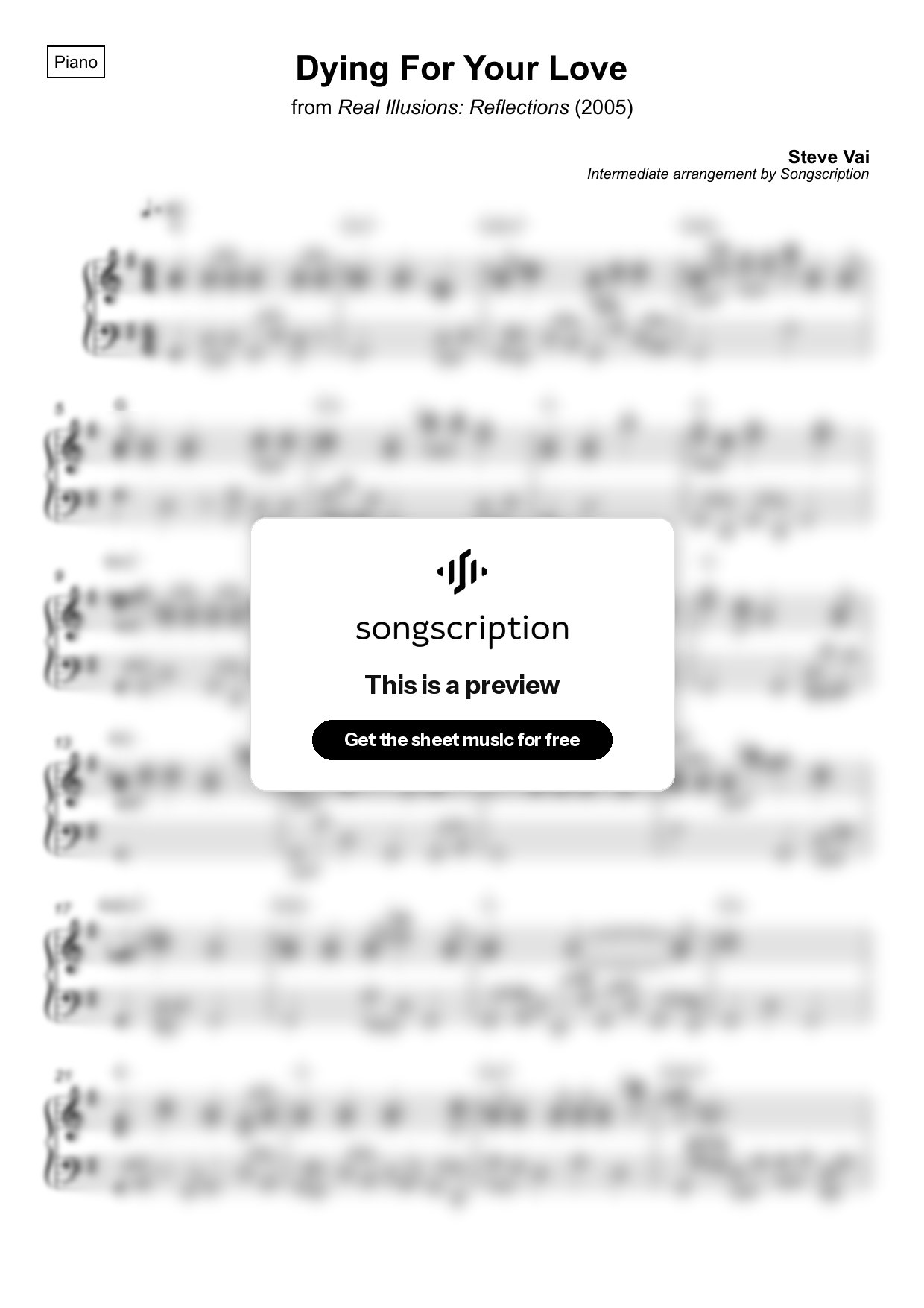 Intermediate Piano Sheet Music for "Dying For Your Love" by Steve Vai