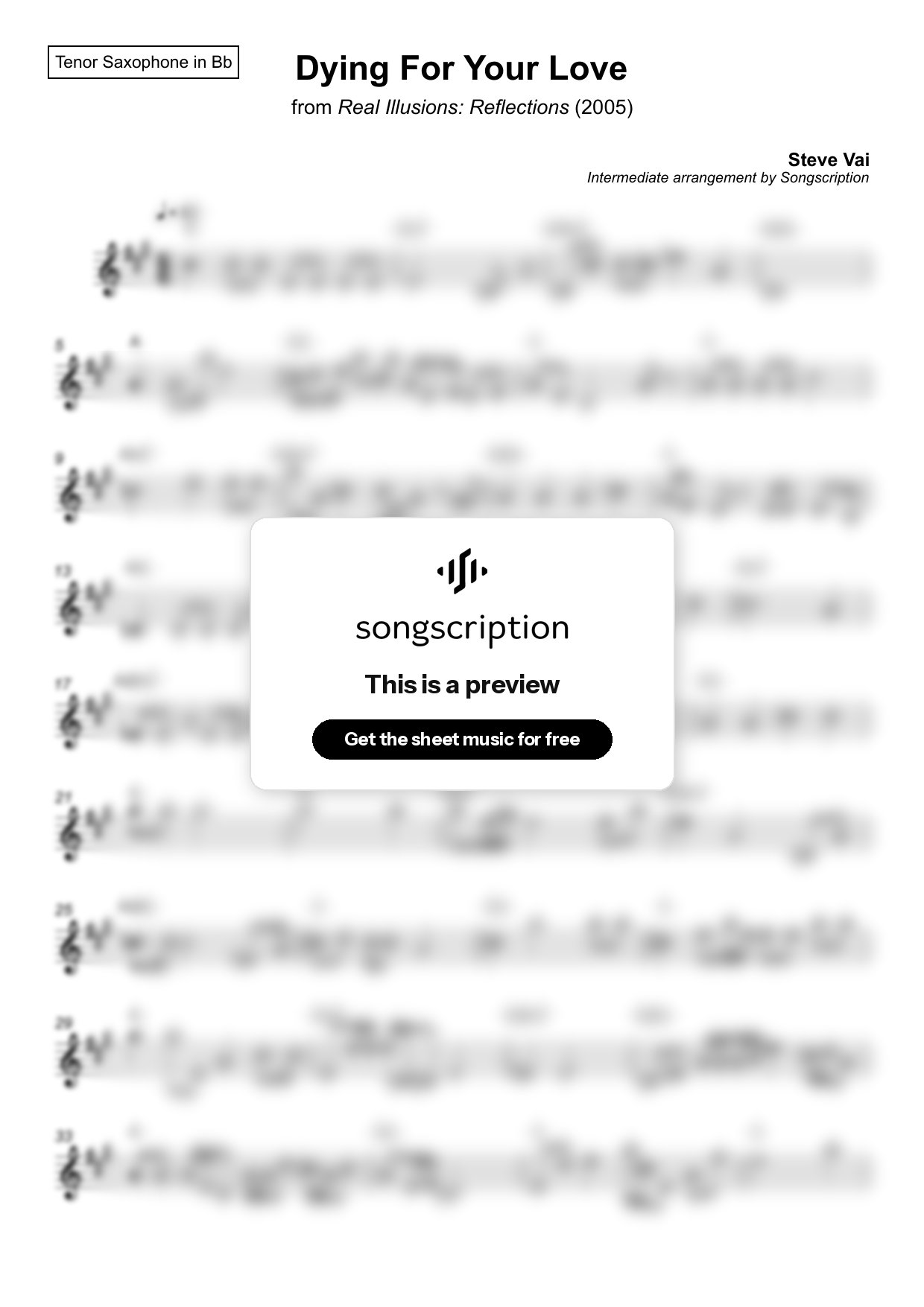 Intermediate Tenor Sax Sheet Music for "Dying For Your Love" by Steve Vai