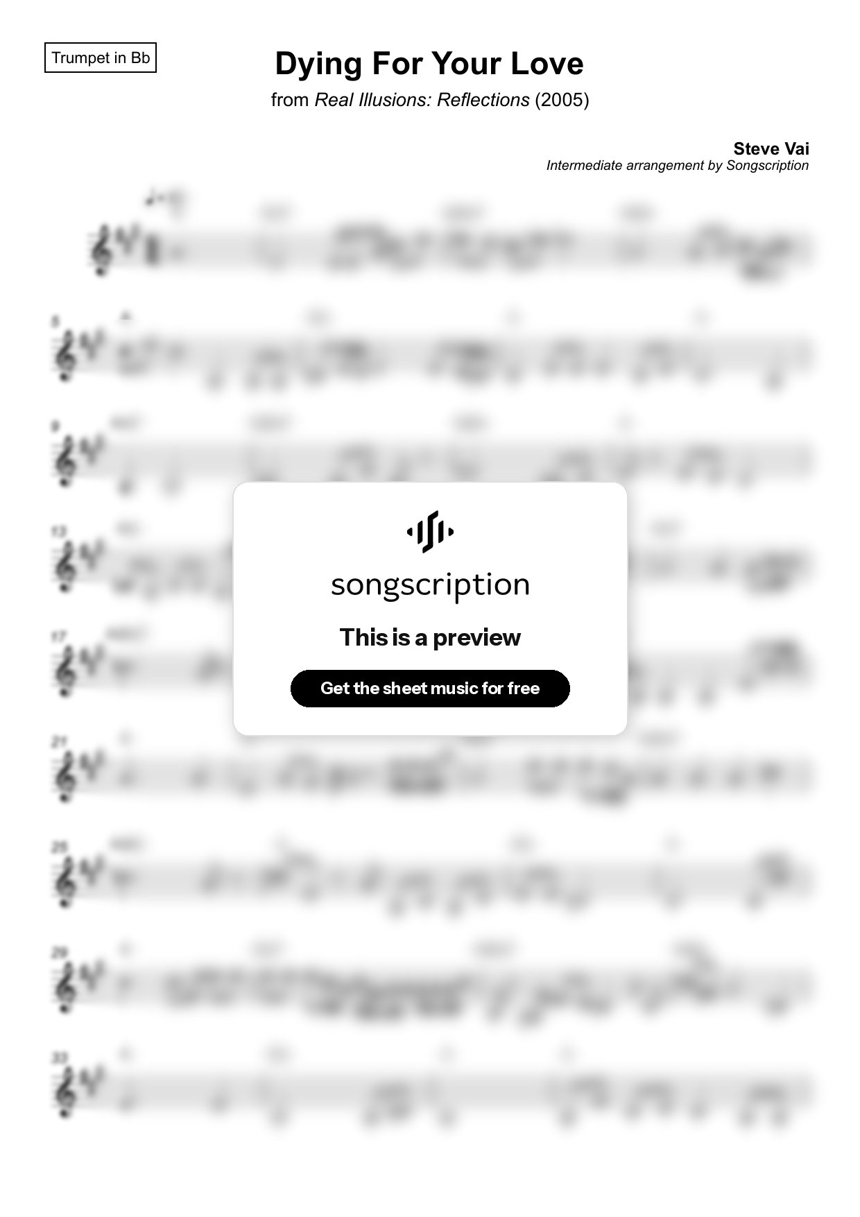 Intermediate Trumpet Sheet Music for "Dying For Your Love" by Steve Vai