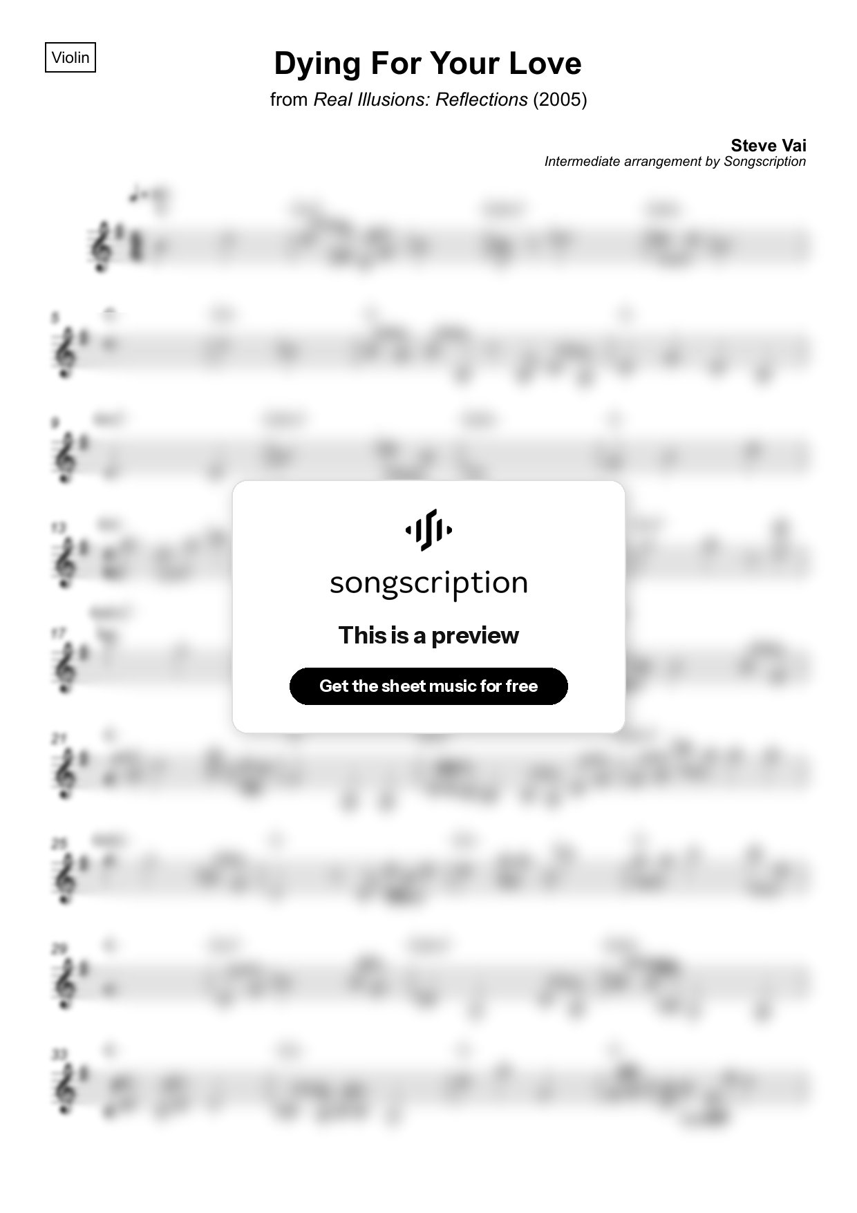Intermediate Violin Sheet Music for "Dying For Your Love" by Steve Vai