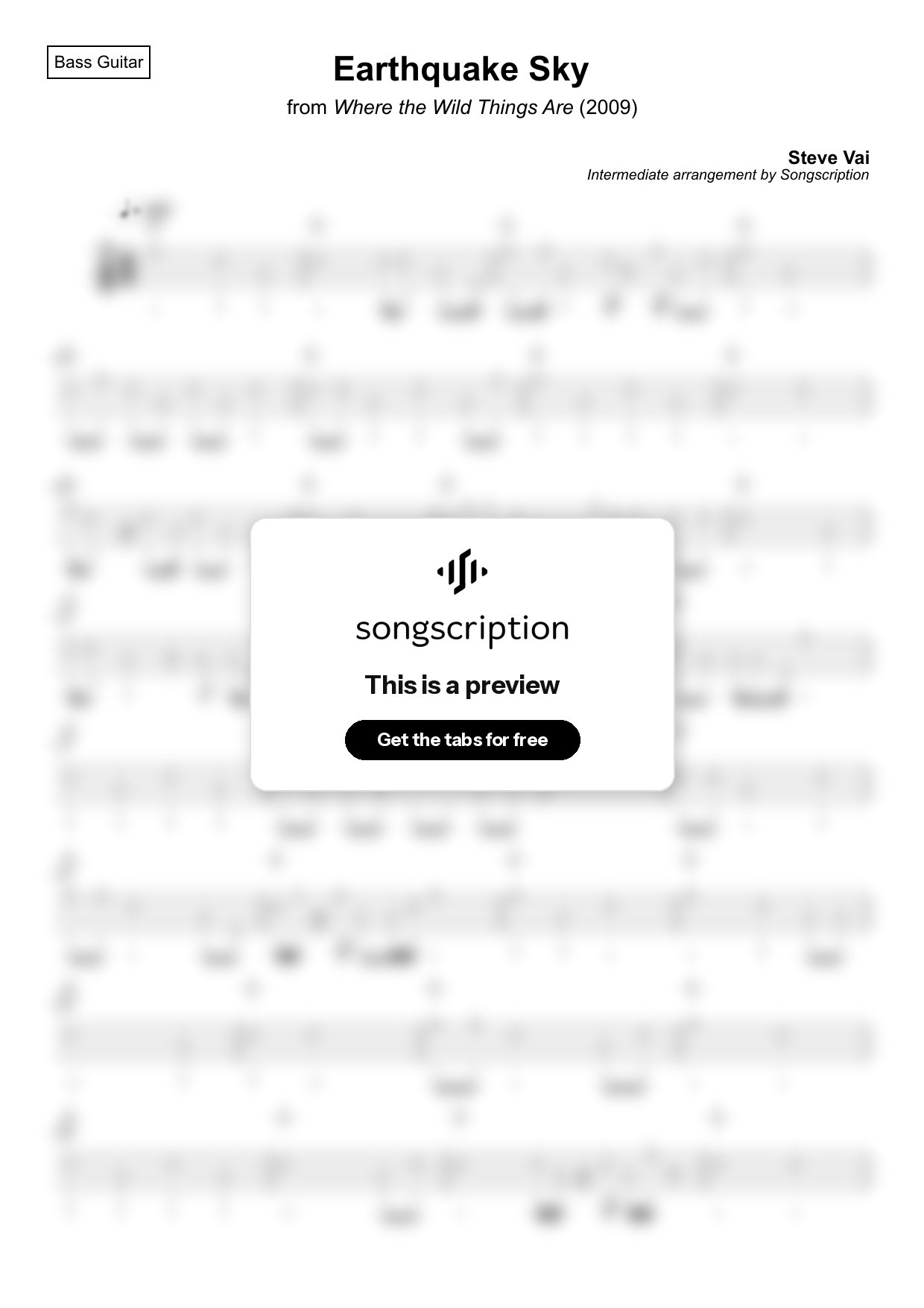 Intermediate Bass Guitar Tabs for "Earthquake Sky" by Steve Vai