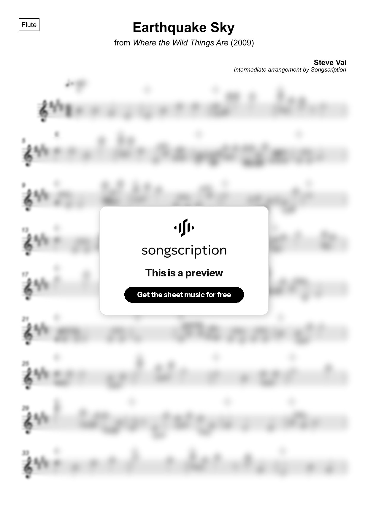 Intermediate Flute Sheet Music for "Earthquake Sky" by Steve Vai
