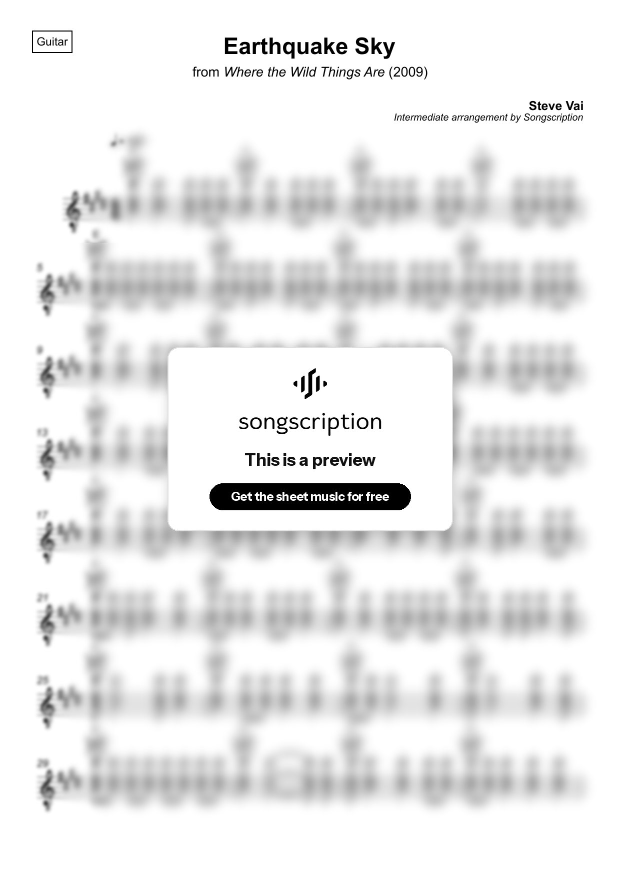 Intermediate Acoustic Guitar Sheet Music for "Earthquake Sky" by Steve Vai