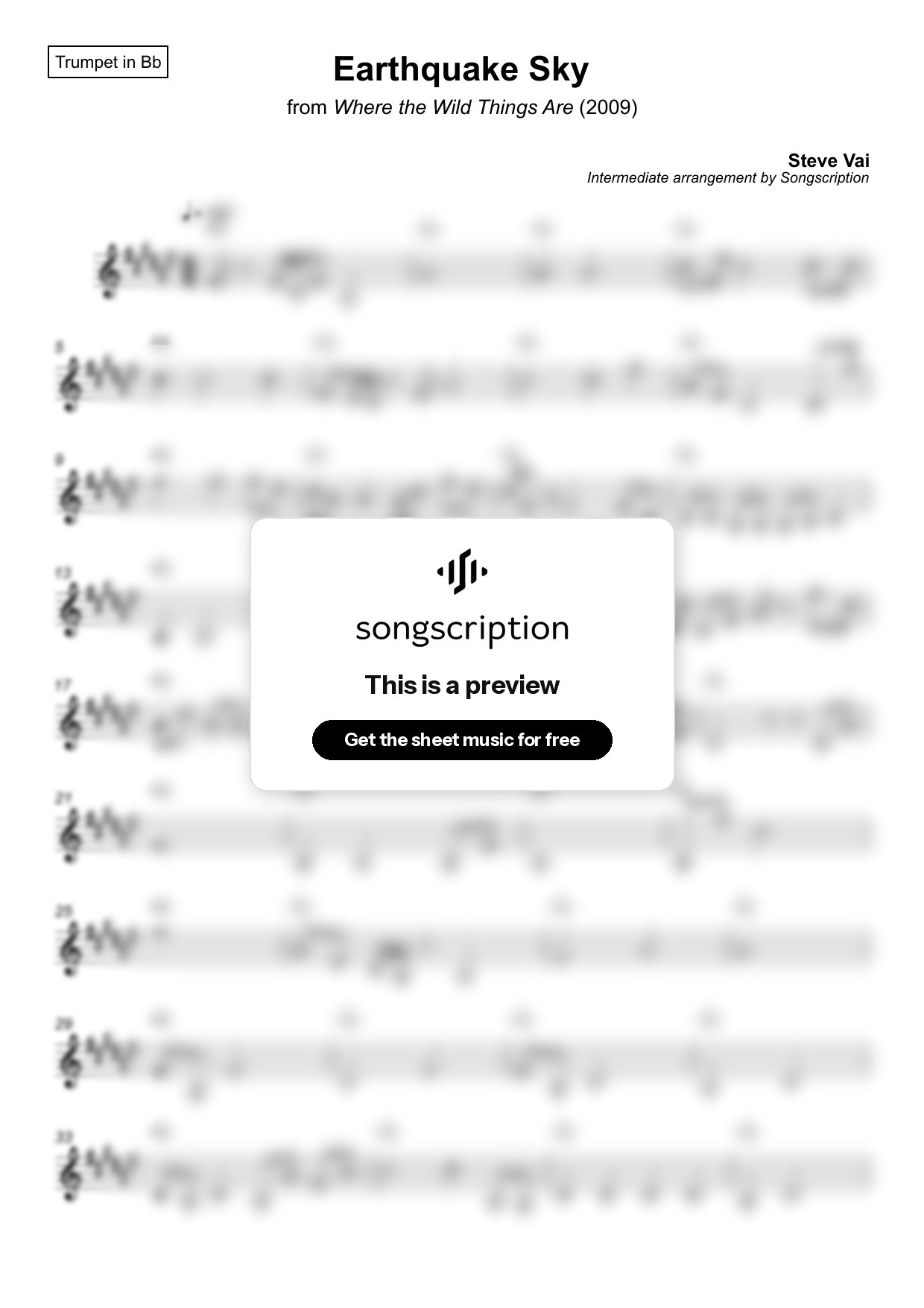 Intermediate Trumpet Sheet Music for "Earthquake Sky" by Steve Vai