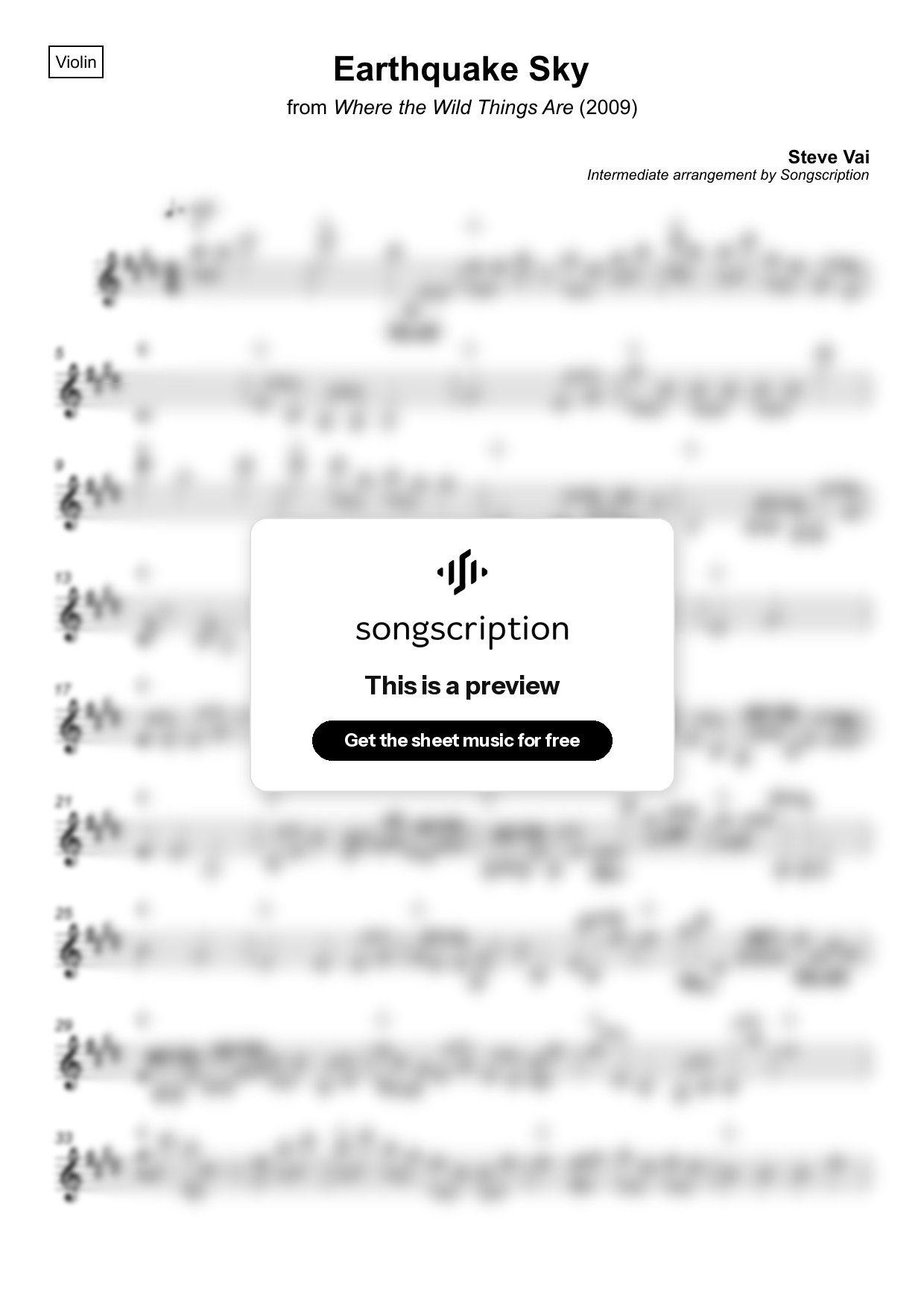 Intermediate Violin Sheet Music for "Earthquake Sky" by Steve Vai