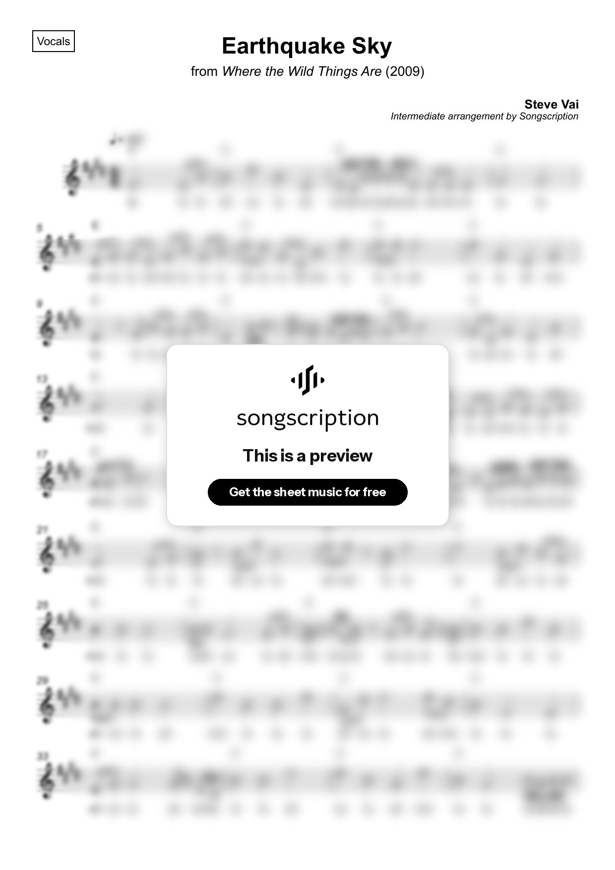 Intermediate Vocals Sheet Music for "Earthquake Sky" by Steve Vai
