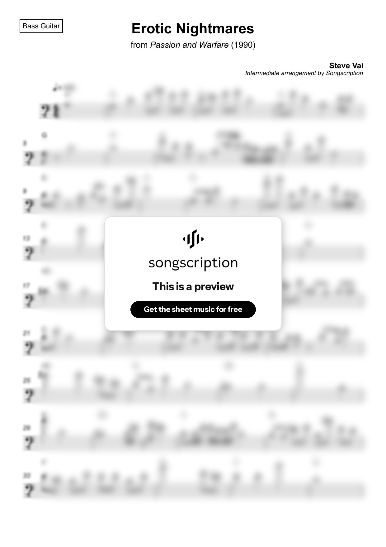 Intermediate Bass Guitar Sheet Music for "Erotic Nightmares" by Steve Vai