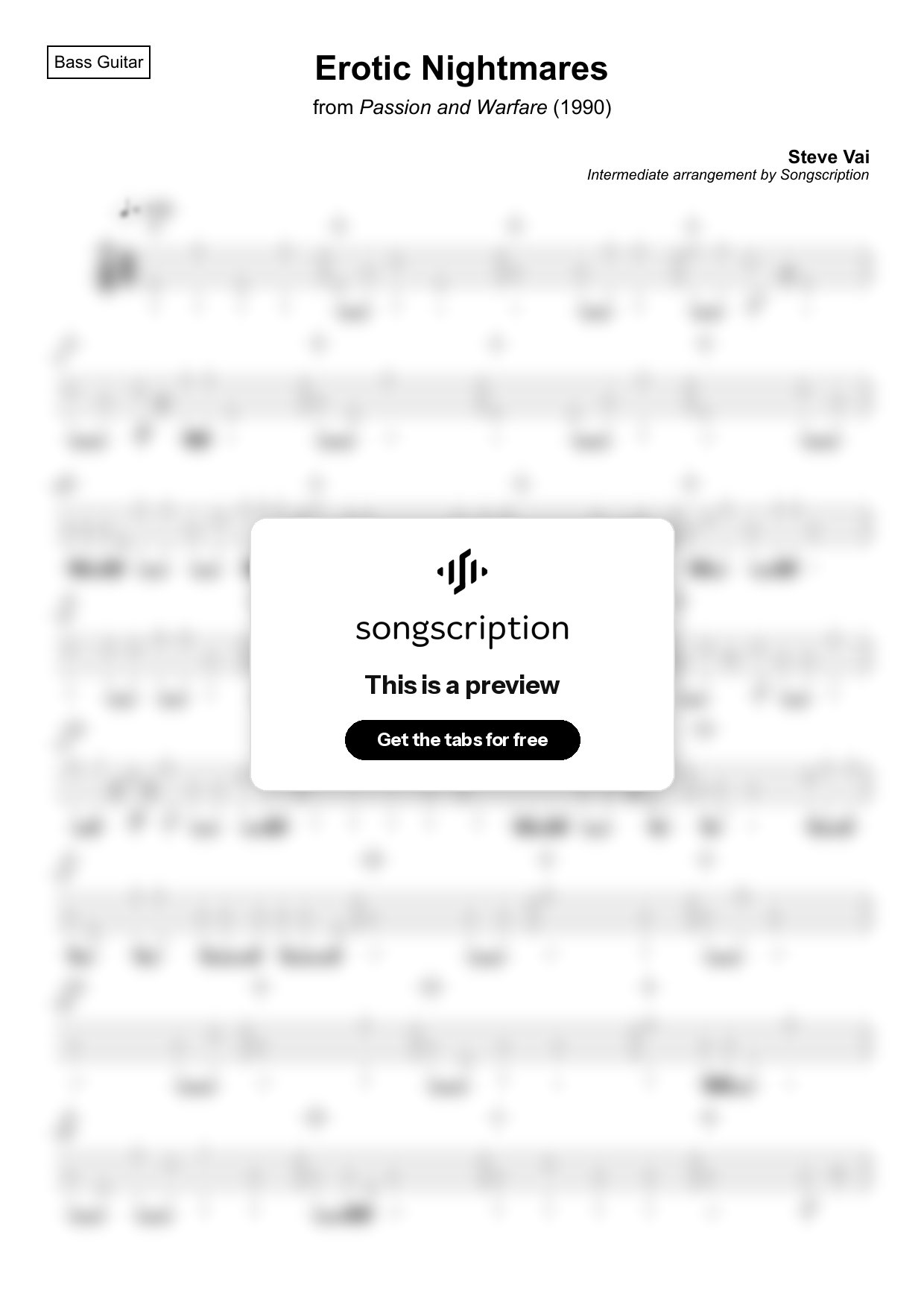 Intermediate Bass Guitar Tabs for "Erotic Nightmares" by Steve Vai