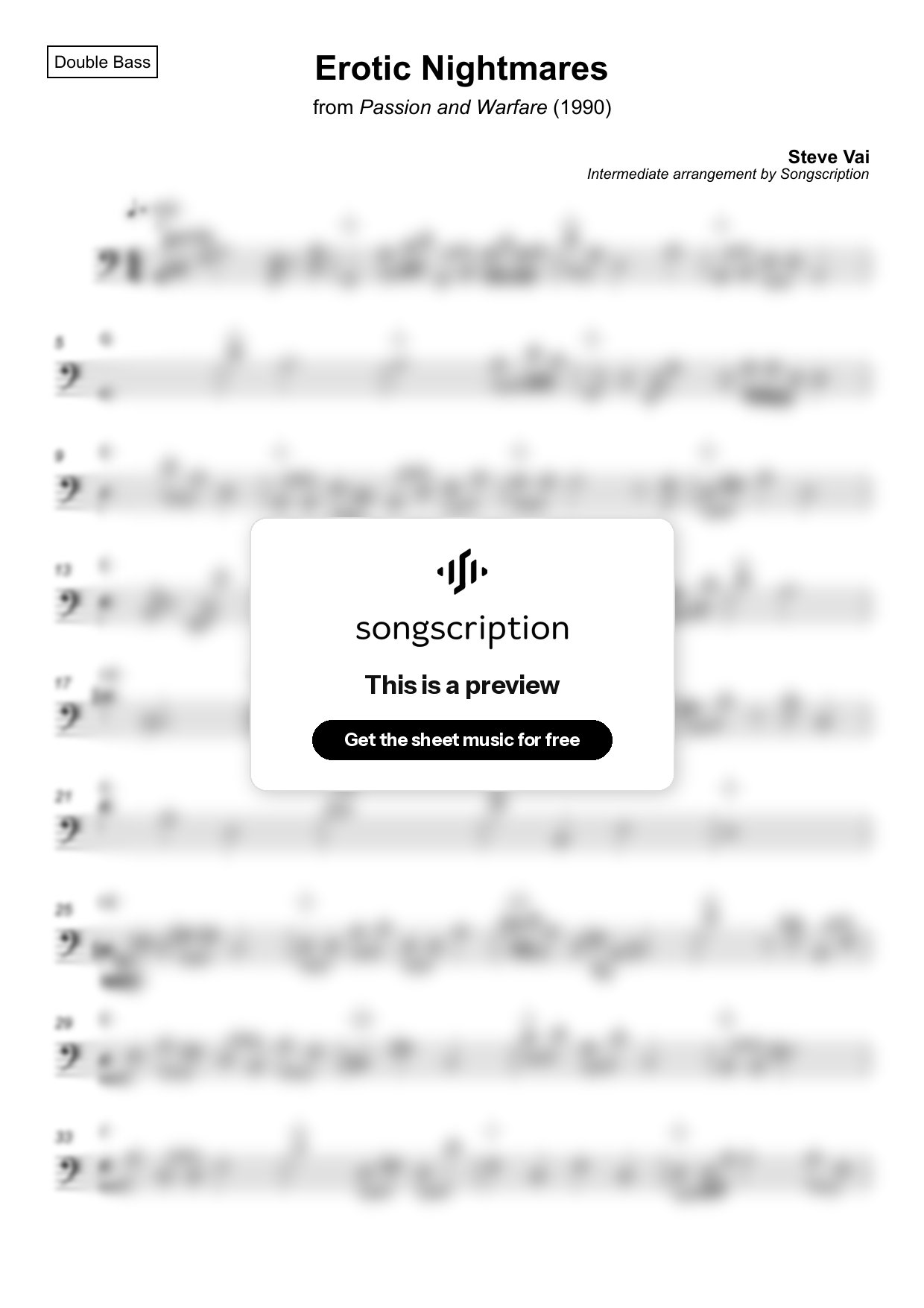 Intermediate Double Bass Sheet Music for "Erotic Nightmares" by Steve Vai