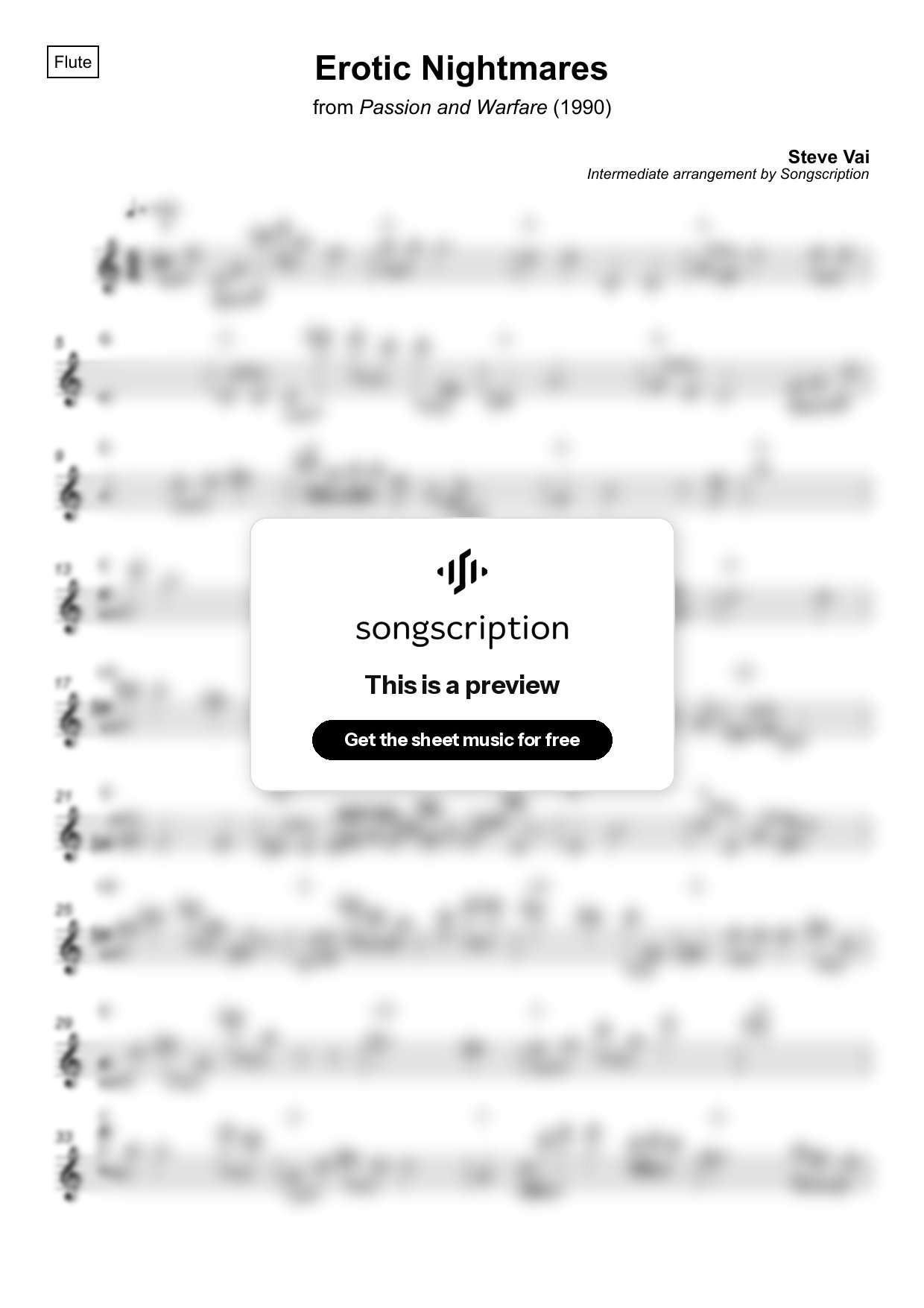 Intermediate Flute Sheet Music for "Erotic Nightmares" by Steve Vai