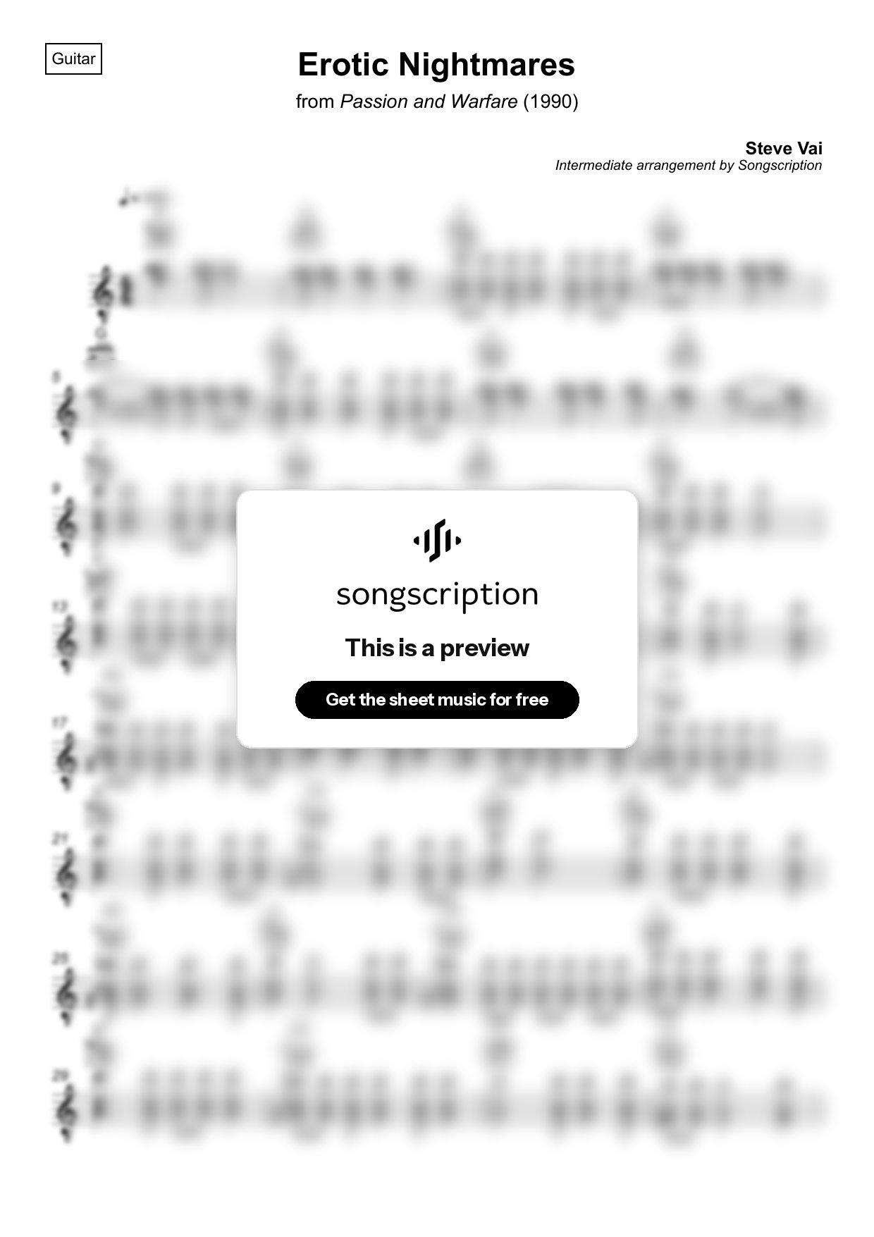 Intermediate Acoustic Guitar Sheet Music for "Erotic Nightmares" by Steve Vai
