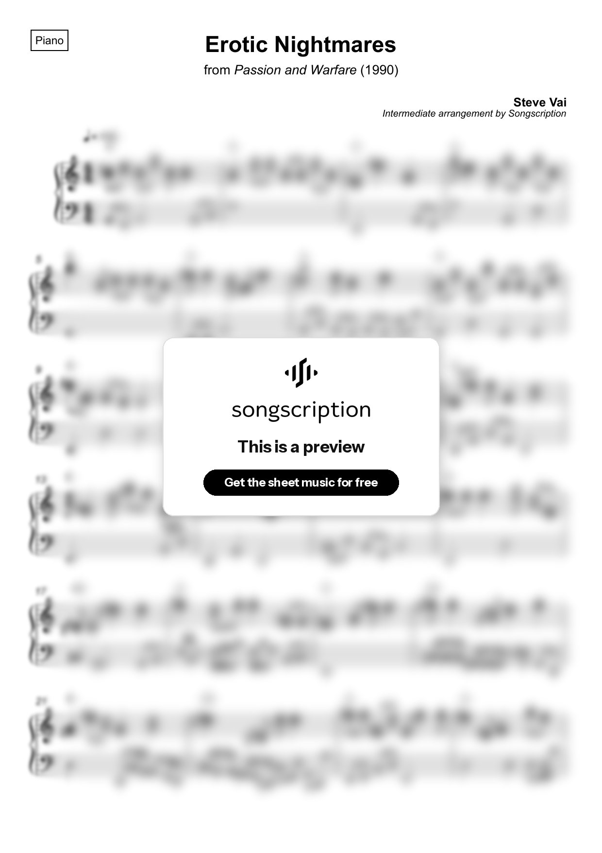 Intermediate Piano Sheet Music for "Erotic Nightmares" by Steve Vai