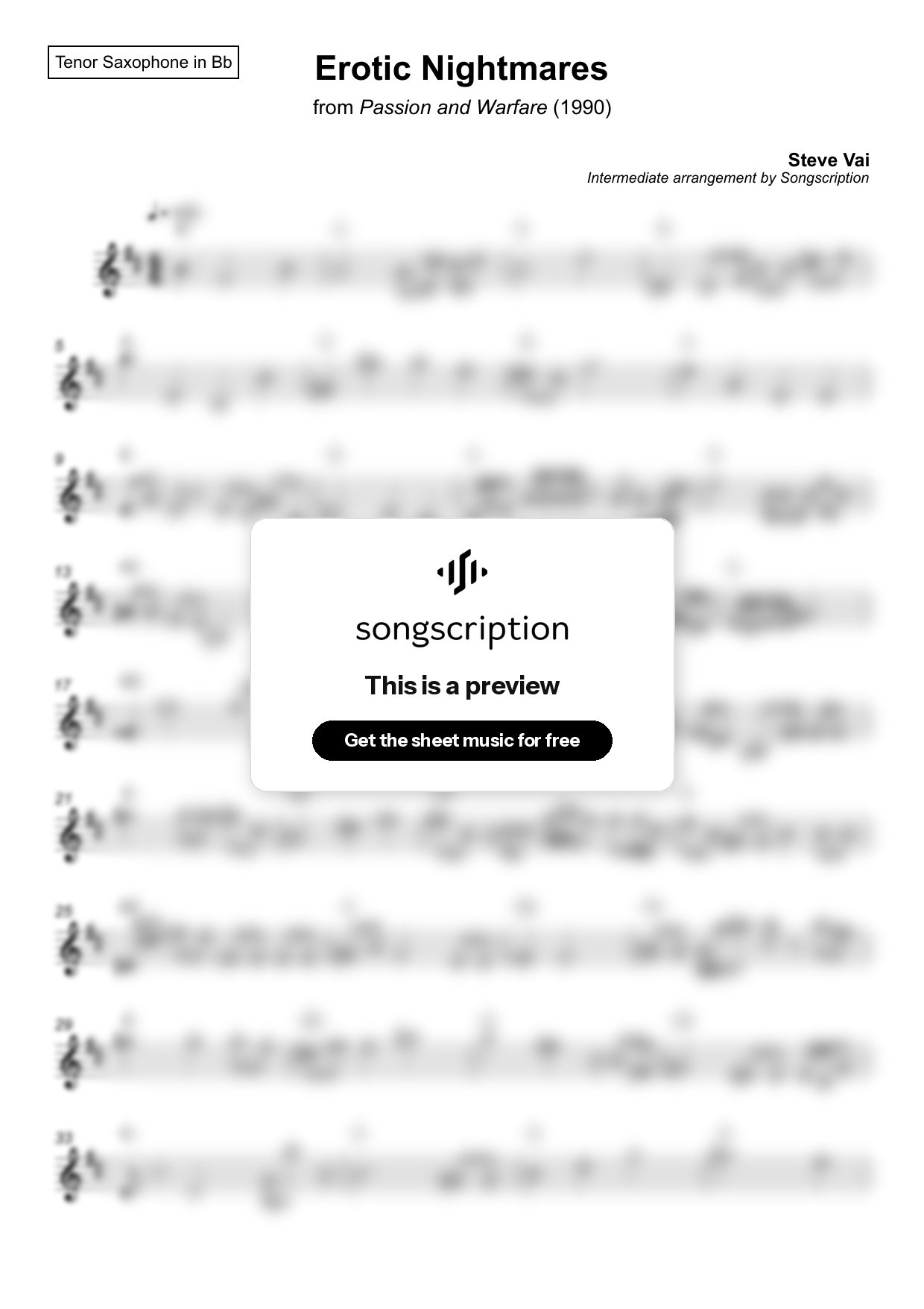 Intermediate Tenor Sax Sheet Music for "Erotic Nightmares" by Steve Vai