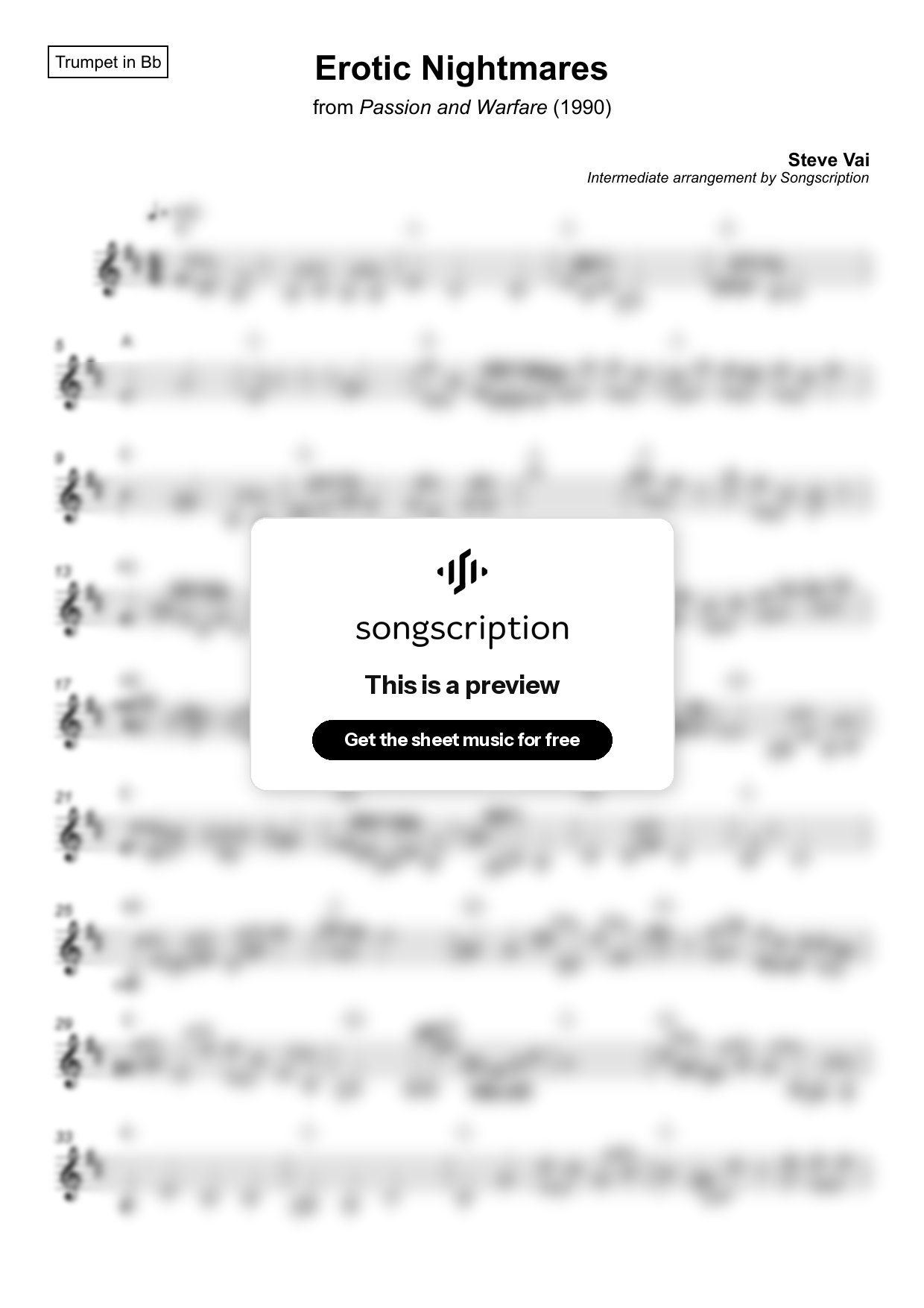 Intermediate Trumpet Sheet Music for "Erotic Nightmares" by Steve Vai