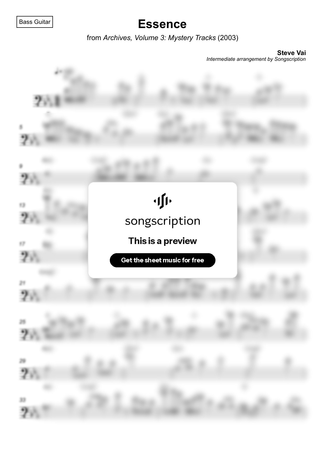 Intermediate Bass Guitar Sheet Music for "Essence" by Steve Vai