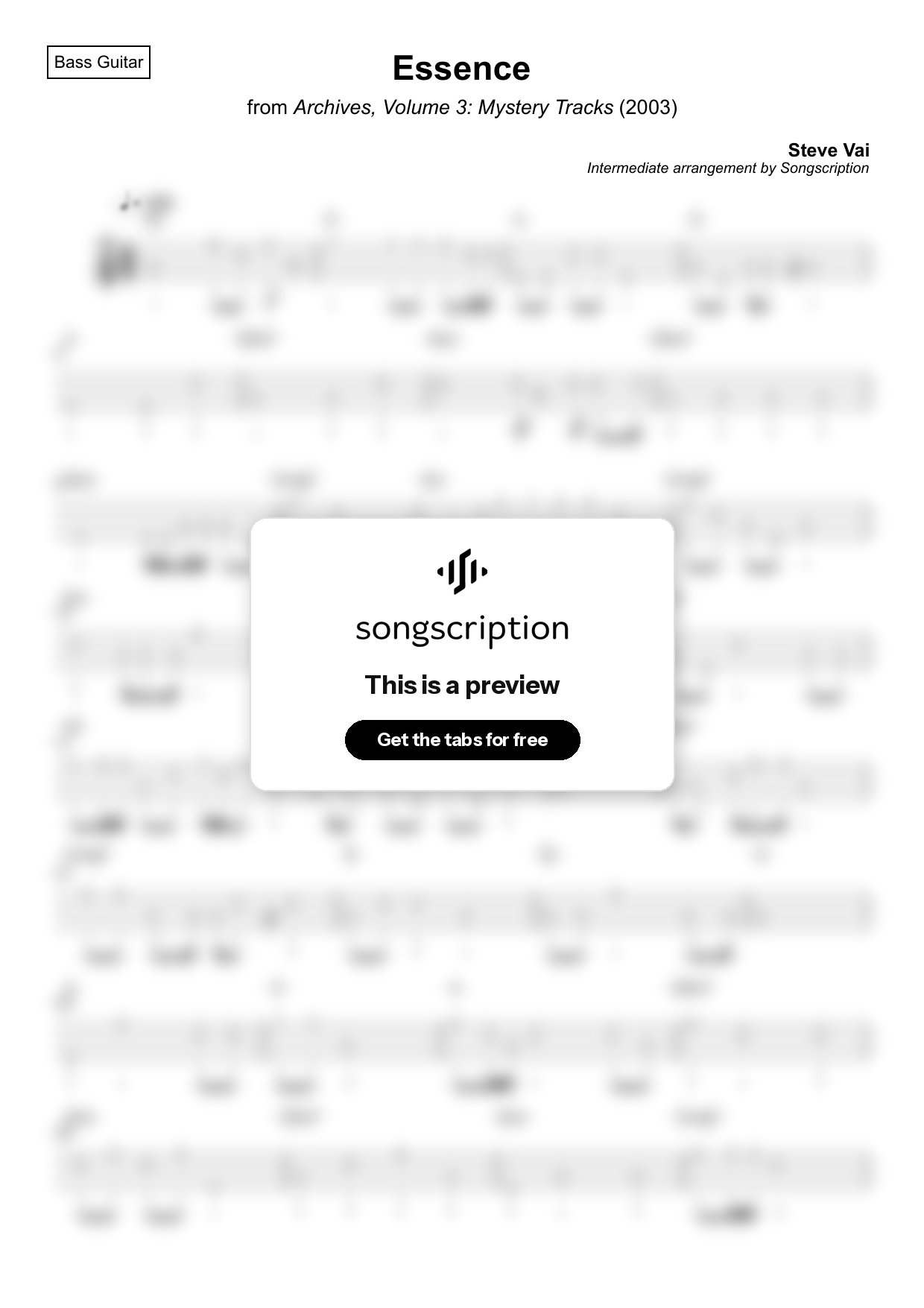 Intermediate Bass Guitar Tabs for "Essence" by Steve Vai