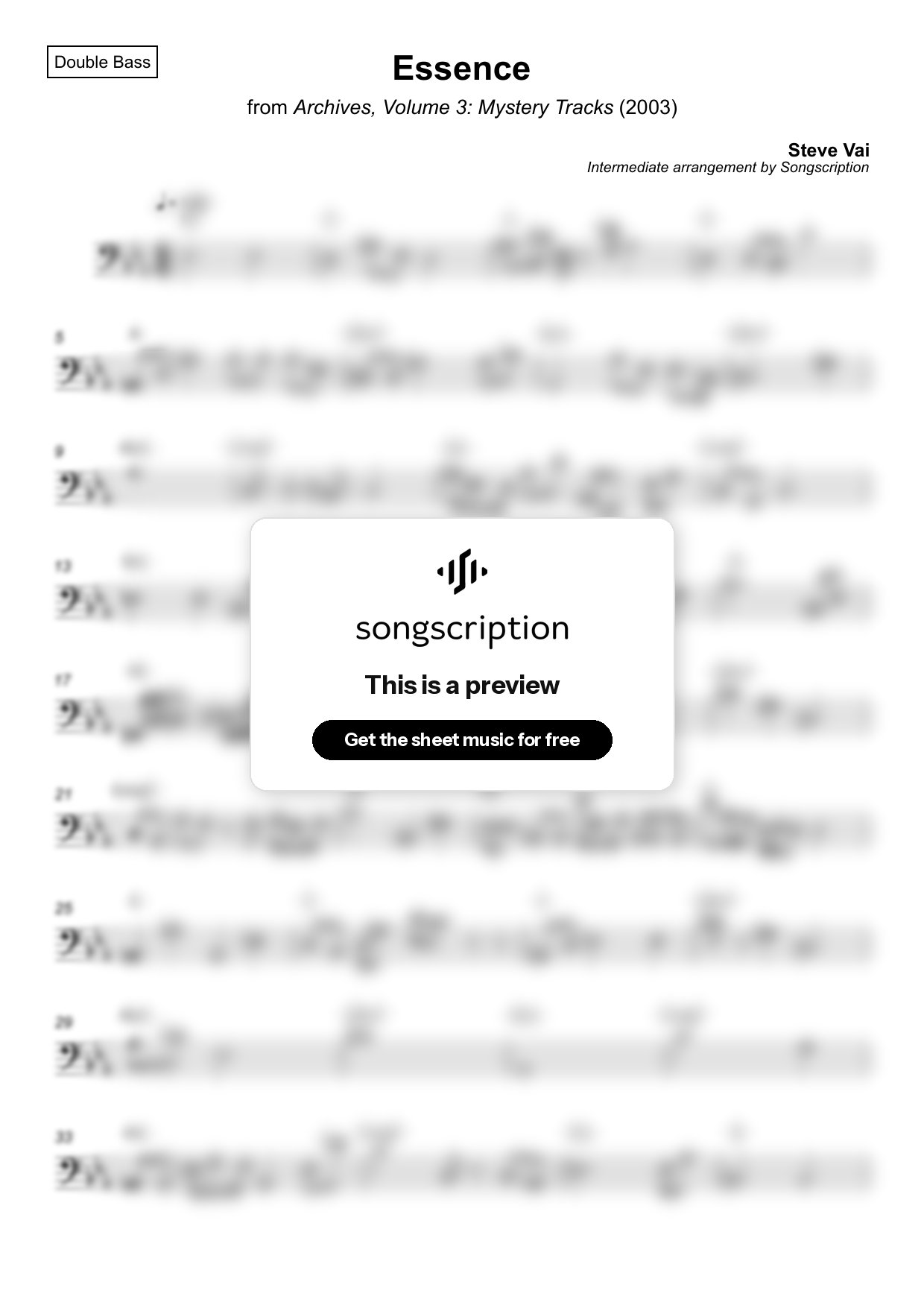 Intermediate Double Bass Sheet Music for "Essence" by Steve Vai