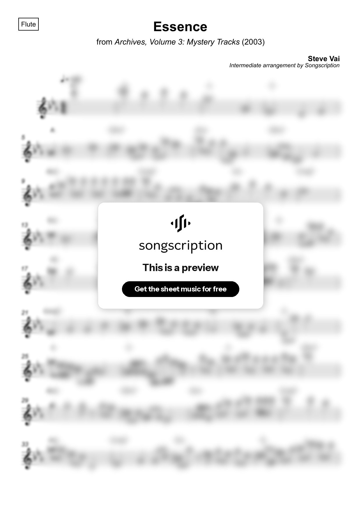 Intermediate Flute Sheet Music for "Essence" by Steve Vai