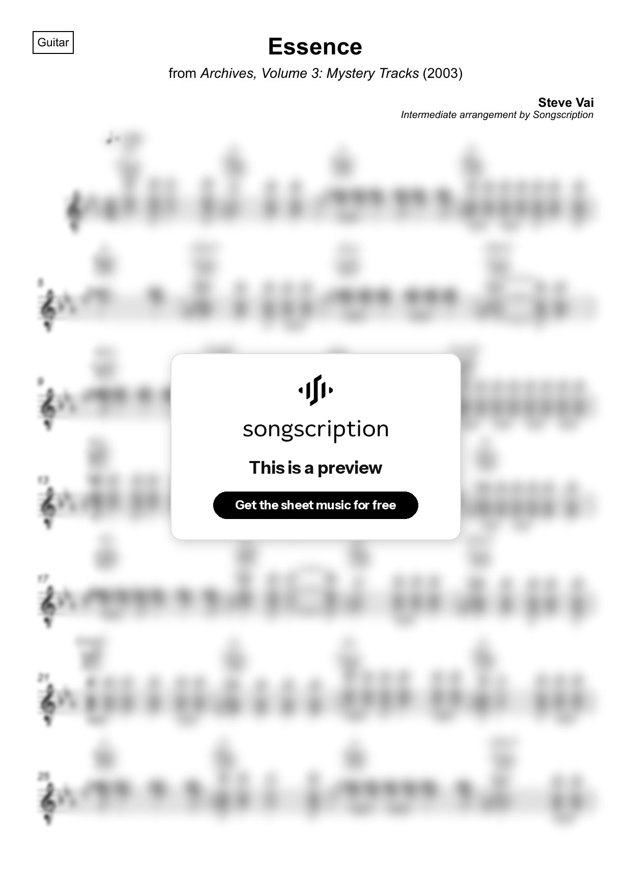 Intermediate Acoustic Guitar Sheet Music for "Essence" by Steve Vai