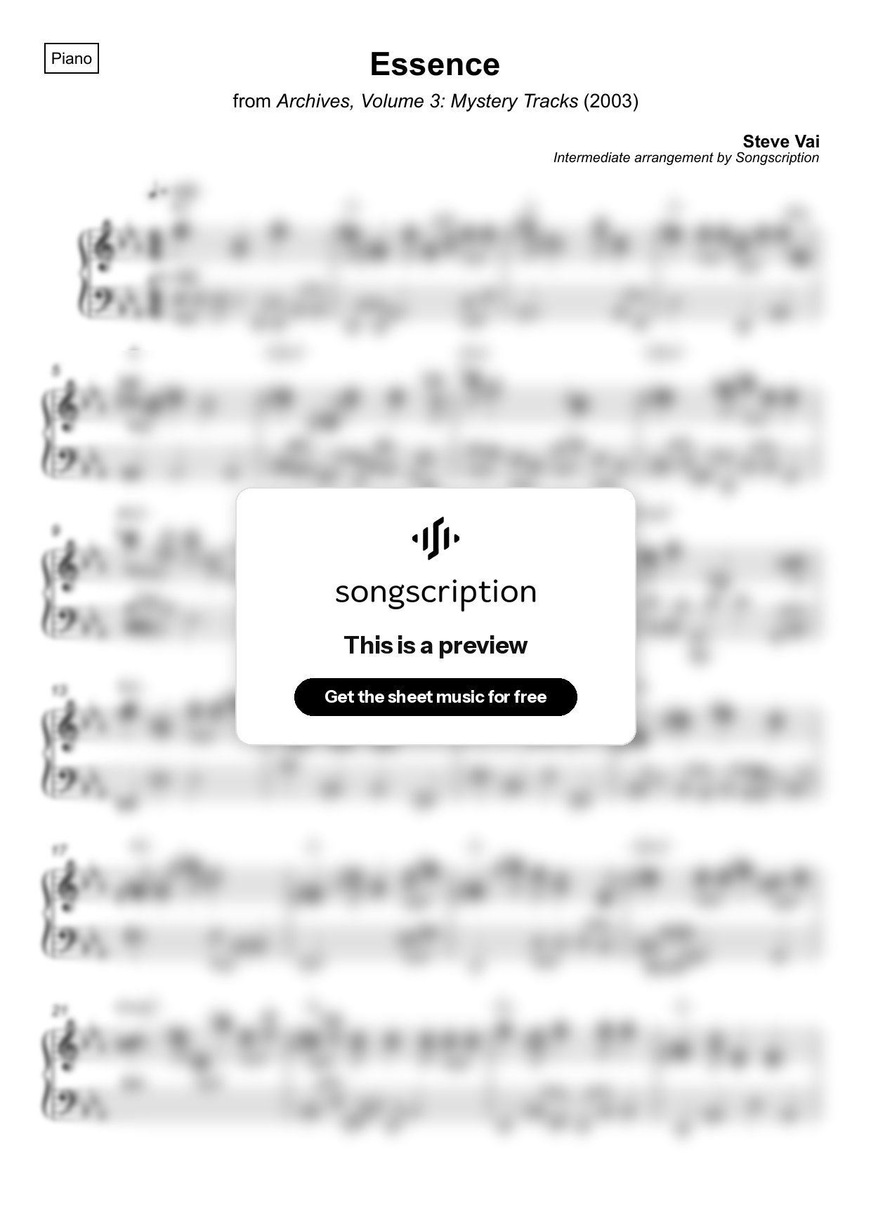 Intermediate Piano Sheet Music for "Essence" by Steve Vai