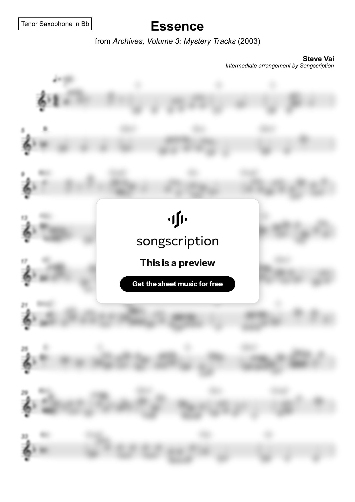 Intermediate Tenor Sax Sheet Music for "Essence" by Steve Vai