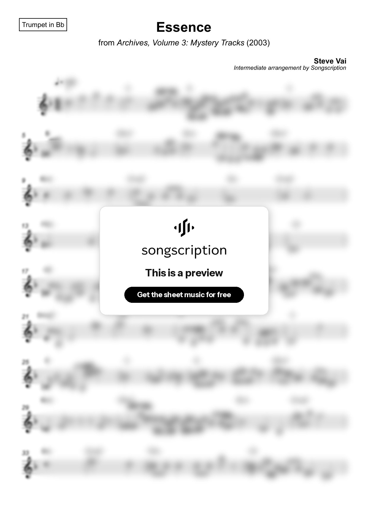 Intermediate Trumpet Sheet Music for "Essence" by Steve Vai