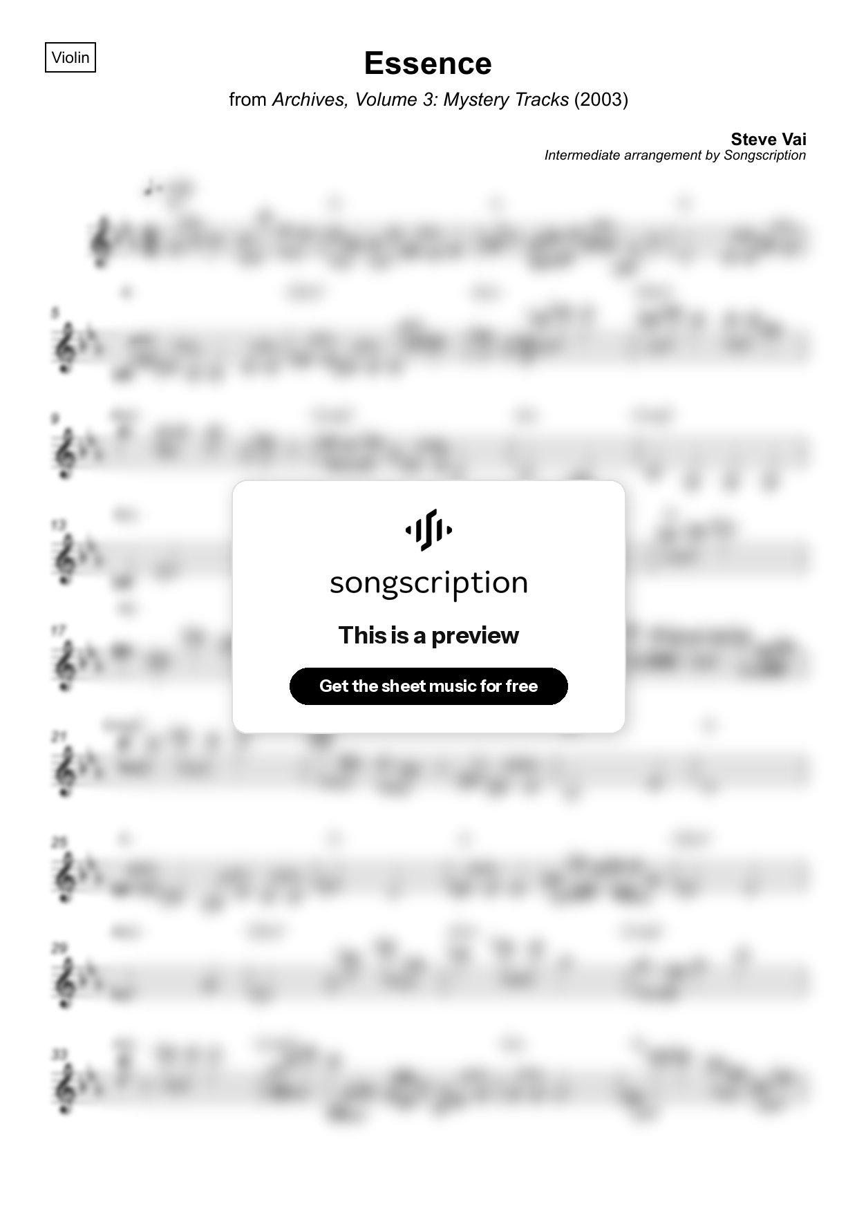 Intermediate Violin Sheet Music for "Essence" by Steve Vai