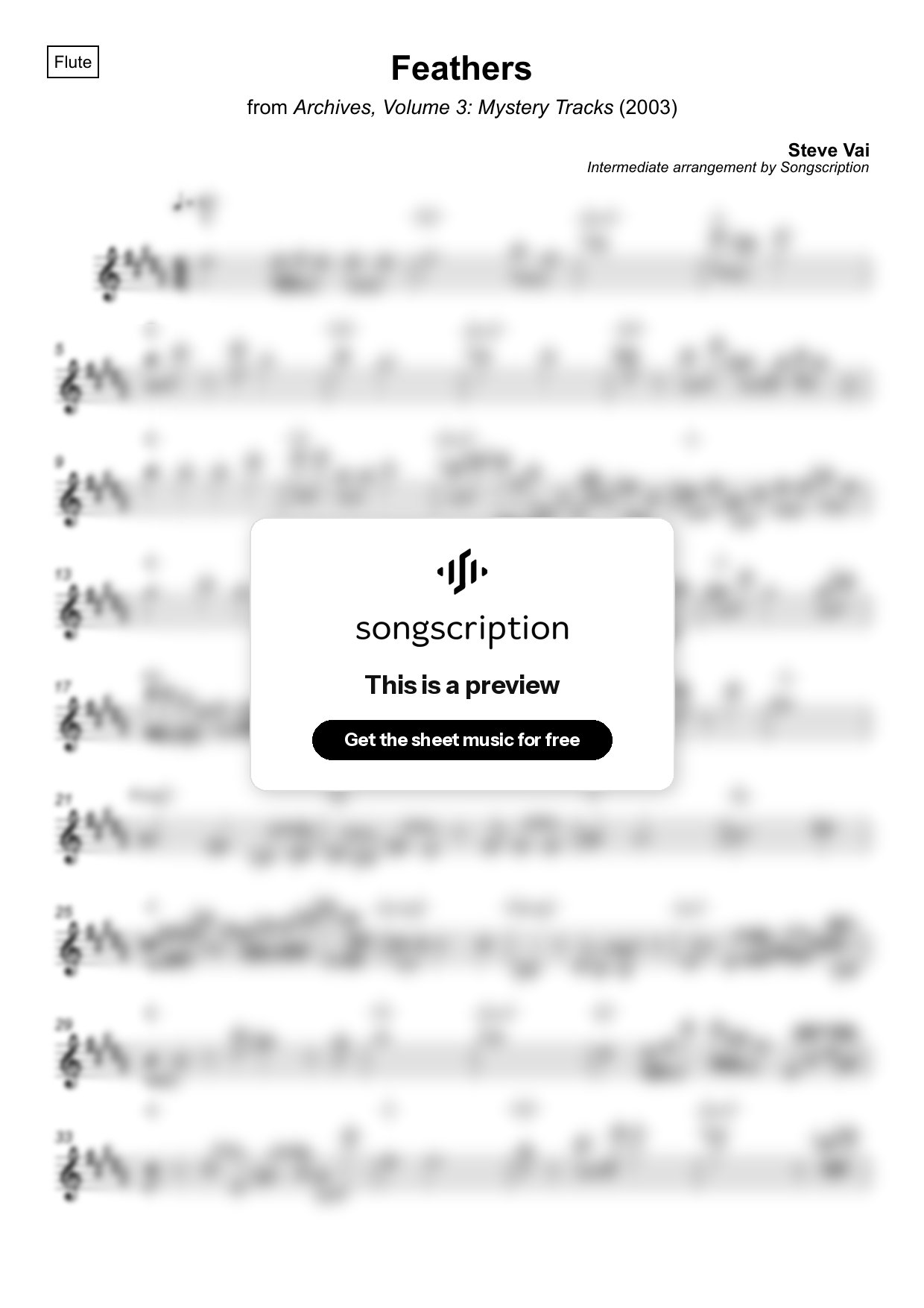 Intermediate Flute Sheet Music for "Feathers" by Steve Vai