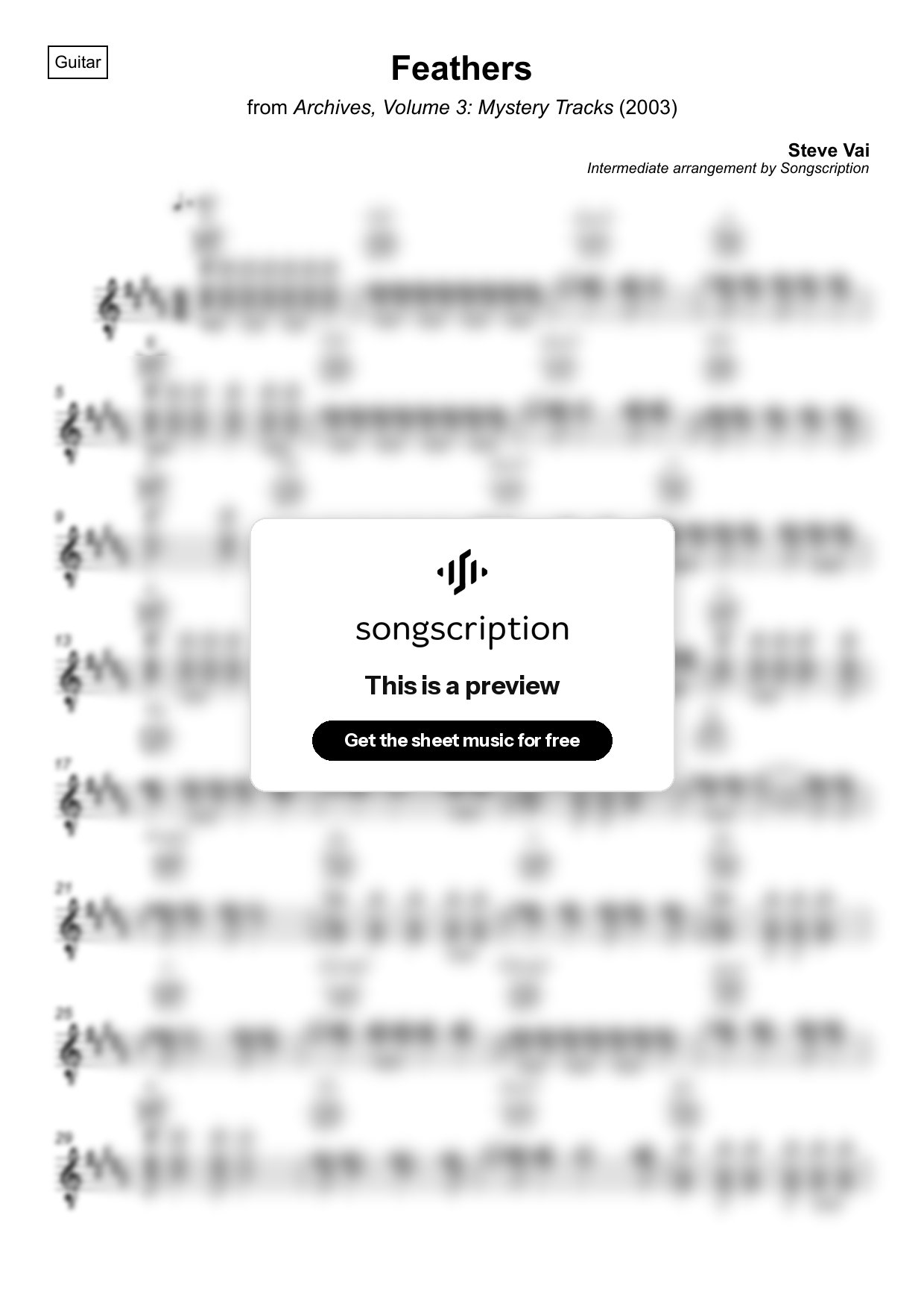 Intermediate Acoustic Guitar Sheet Music for "Feathers" by Steve Vai