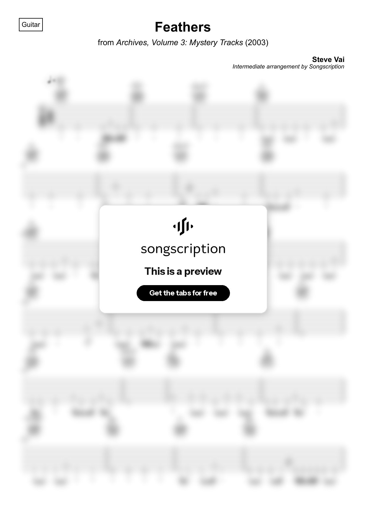 Intermediate Acoustic Guitar Tabs for "Feathers" by Steve Vai