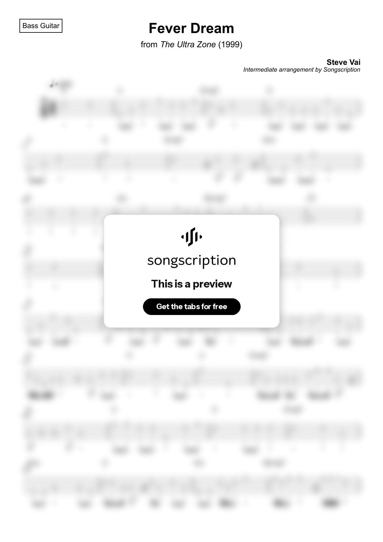 Intermediate Bass Guitar Tabs for "Fever Dream" by Steve Vai