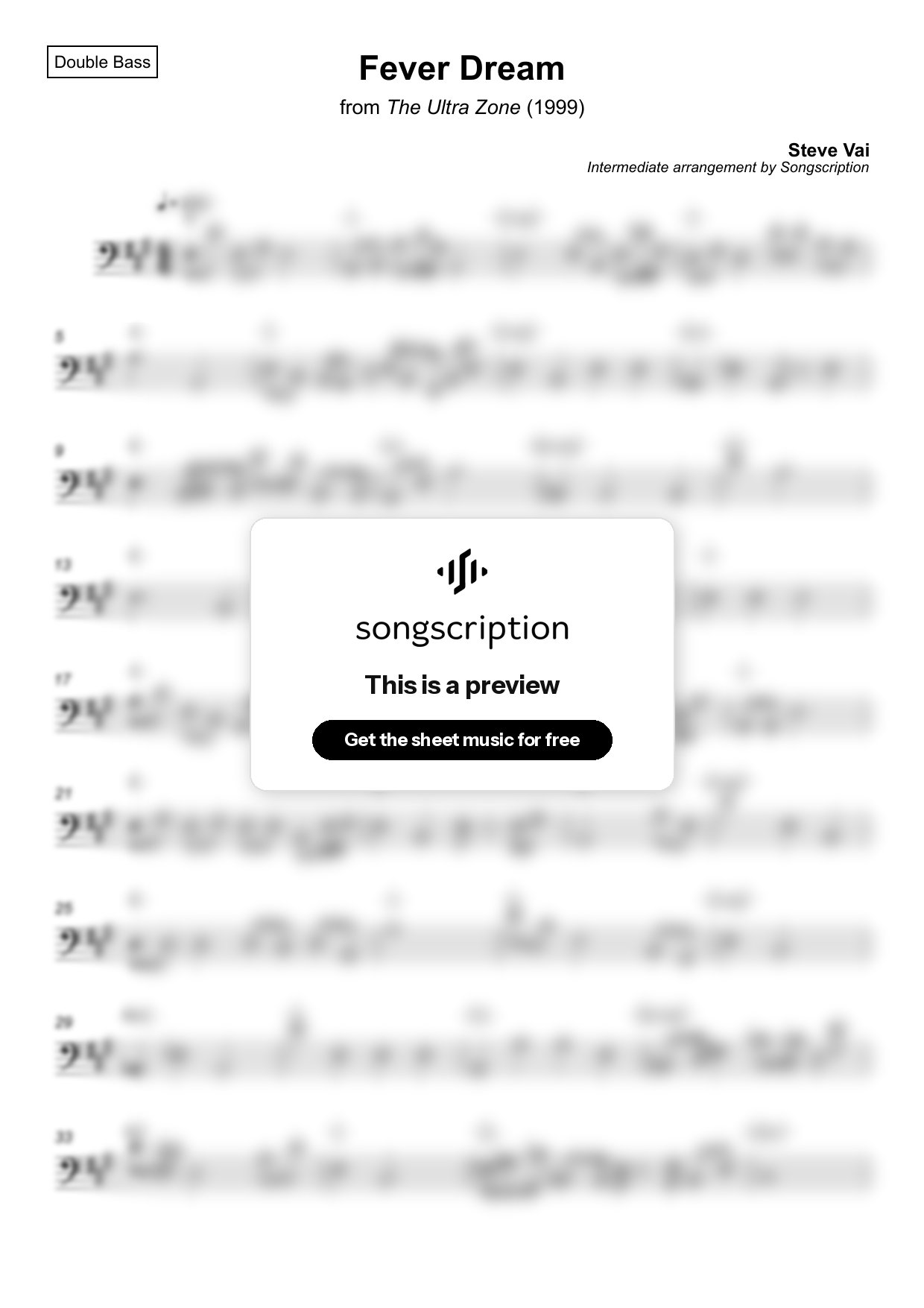 Intermediate Double Bass Sheet Music for "Fever Dream" by Steve Vai