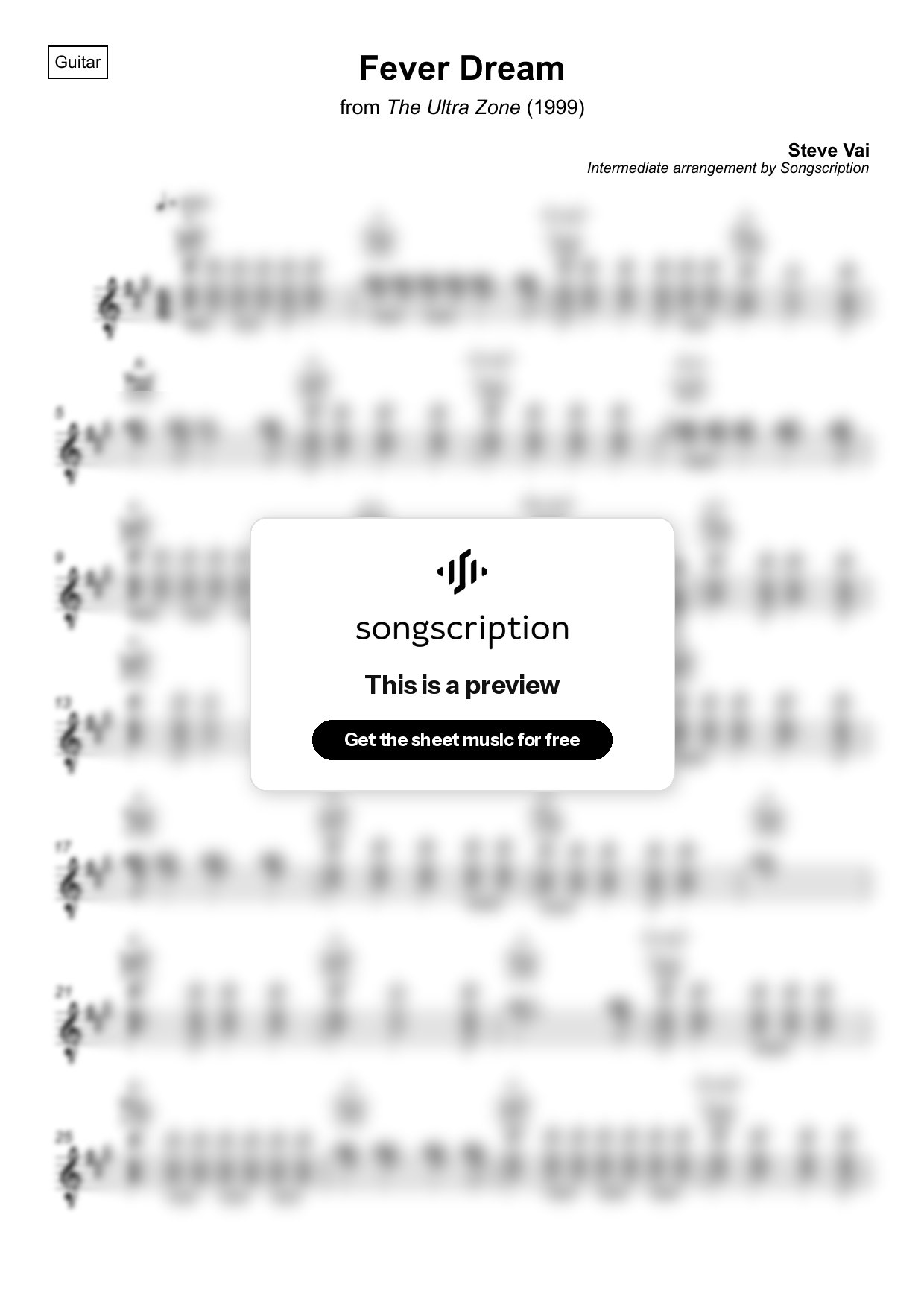 Intermediate Acoustic Guitar Sheet Music for "Fever Dream" by Steve Vai
