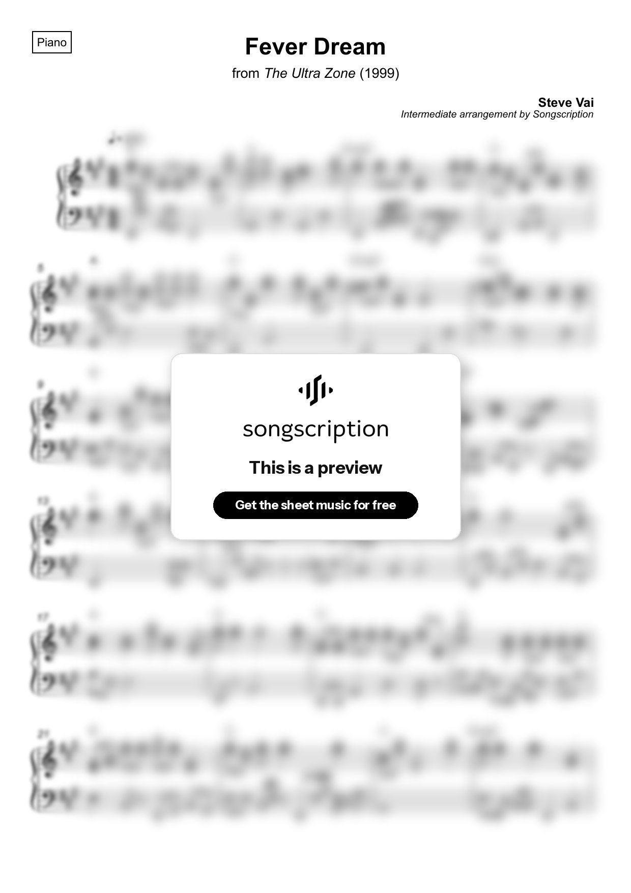 Intermediate Piano Sheet Music for "Fever Dream" by Steve Vai