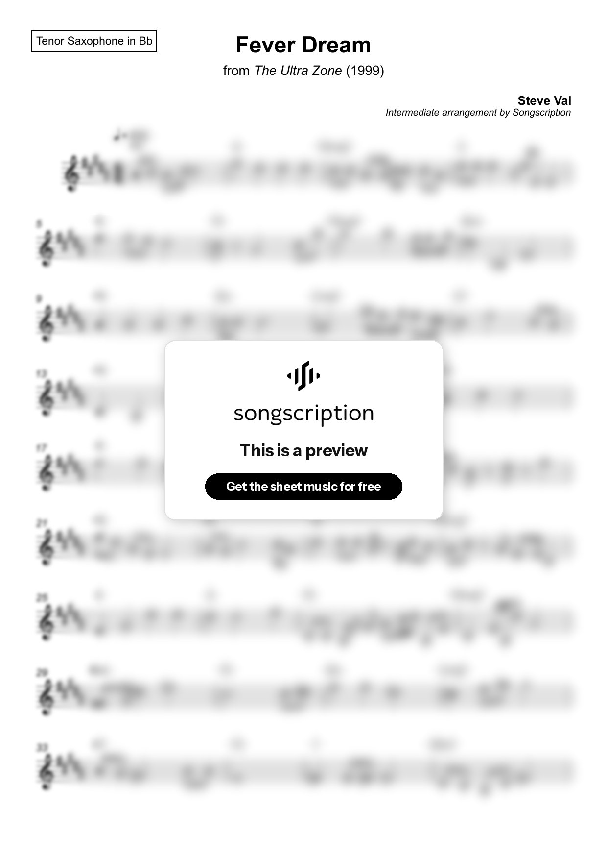 Intermediate Tenor Sax Sheet Music for "Fever Dream" by Steve Vai