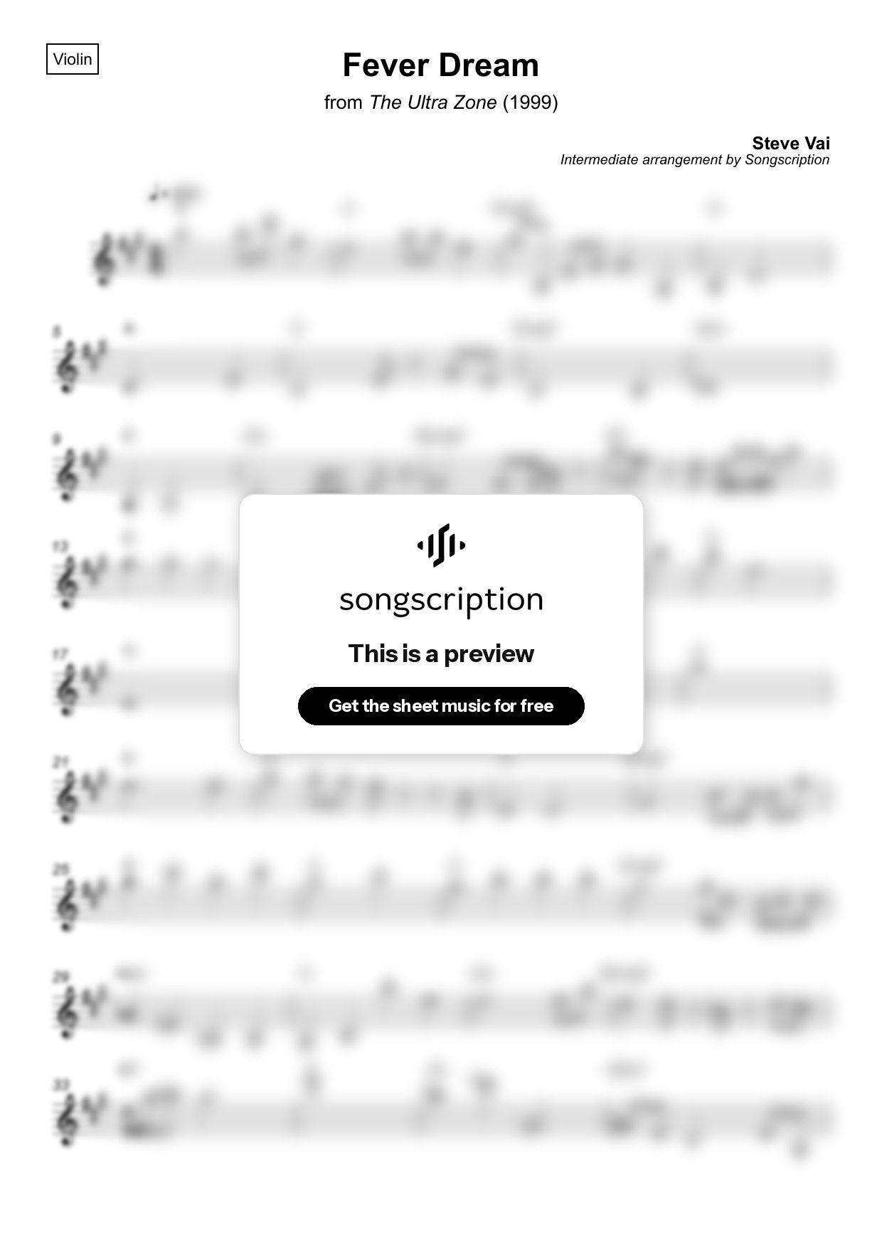 Intermediate Violin Sheet Music for "Fever Dream" by Steve Vai
