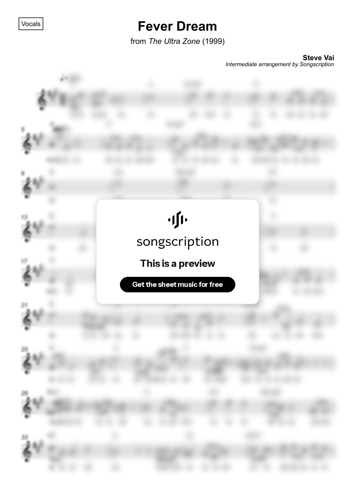Intermediate Vocals Sheet Music for "Fever Dream" by Steve Vai
