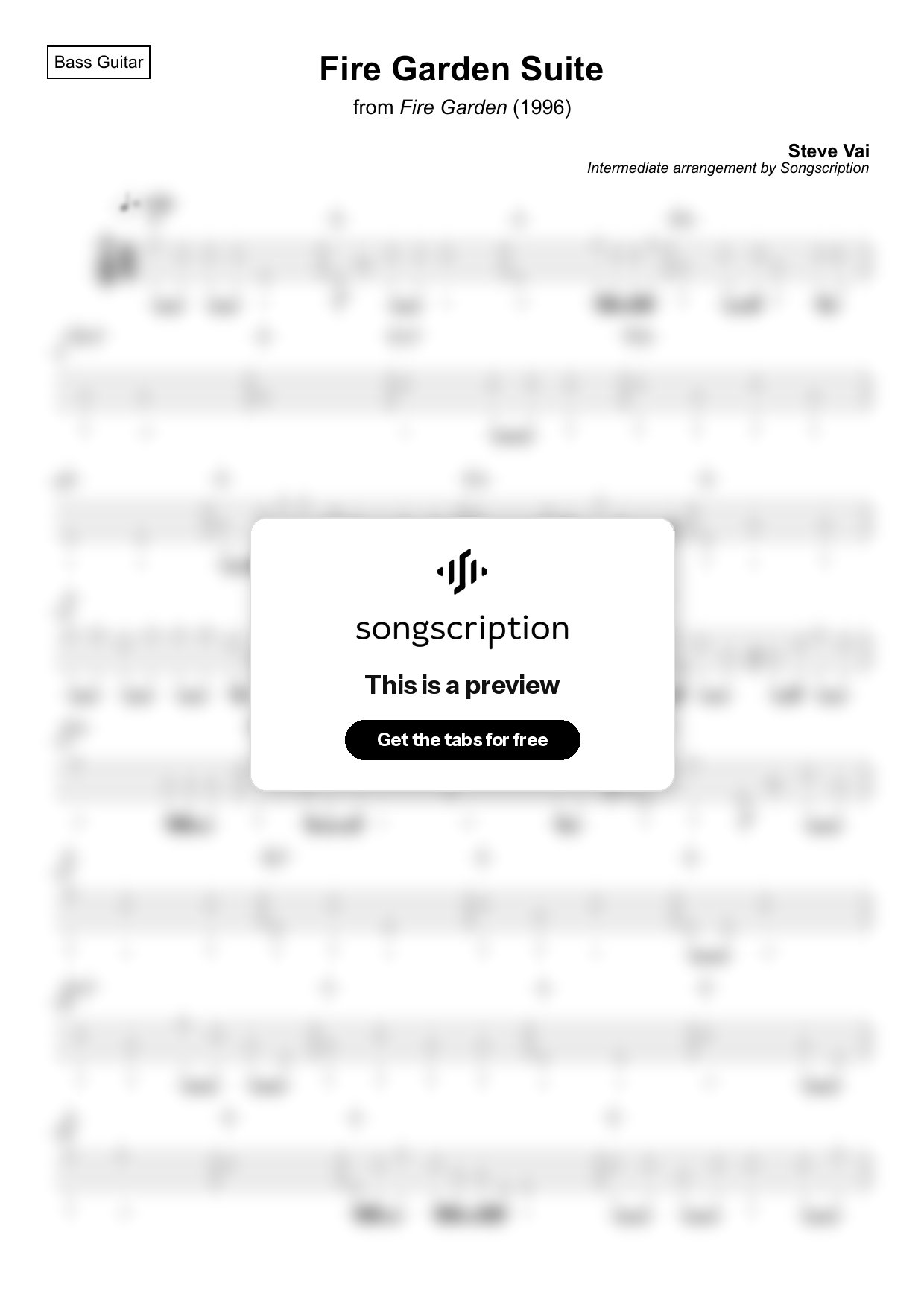 Intermediate Bass Guitar Tabs for "Fire Garden Suite" by Steve Vai