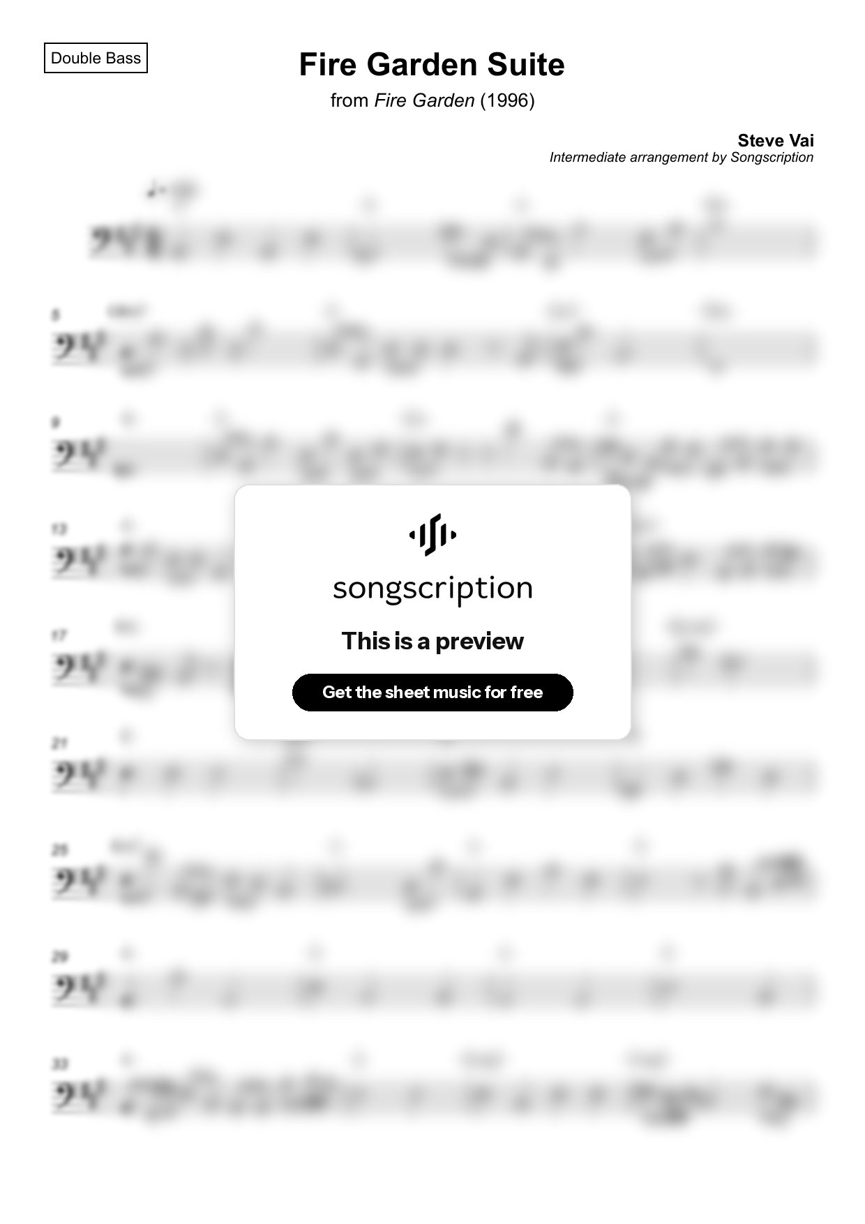Intermediate Double Bass Sheet Music for "Fire Garden Suite" by Steve Vai