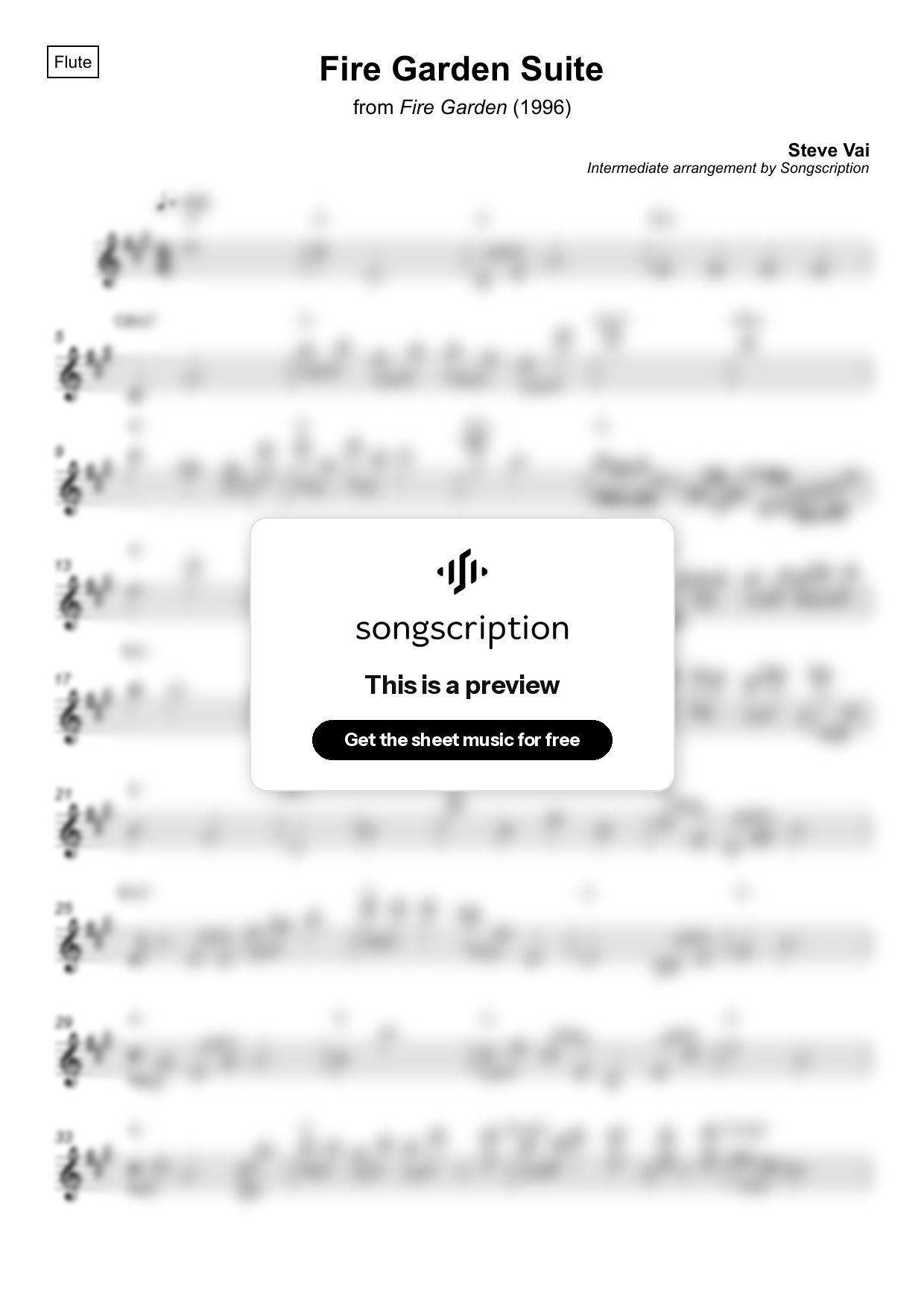 Intermediate Flute Sheet Music for "Fire Garden Suite" by Steve Vai
