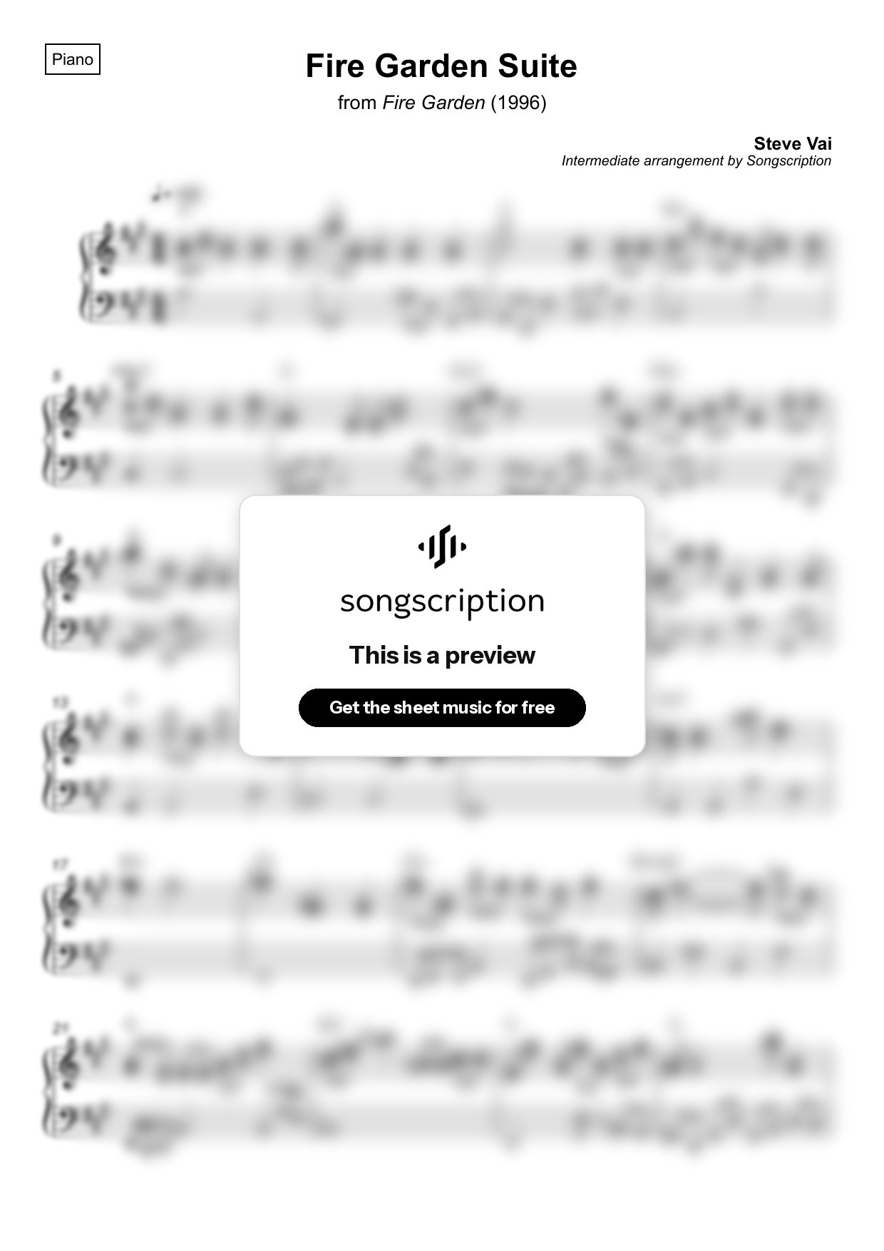 Intermediate Piano Sheet Music for "Fire Garden Suite" by Steve Vai