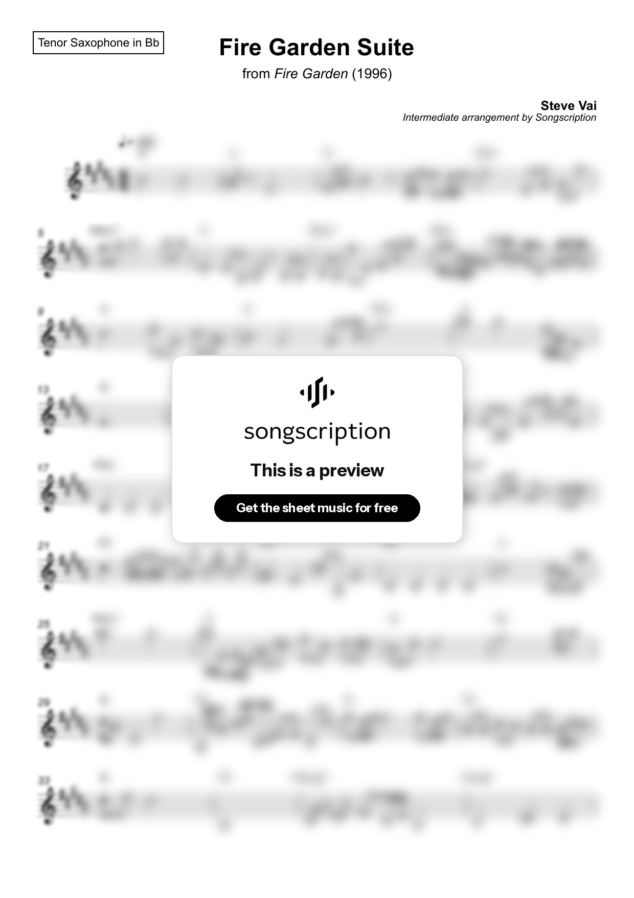Intermediate Tenor Sax Sheet Music for "Fire Garden Suite" by Steve Vai