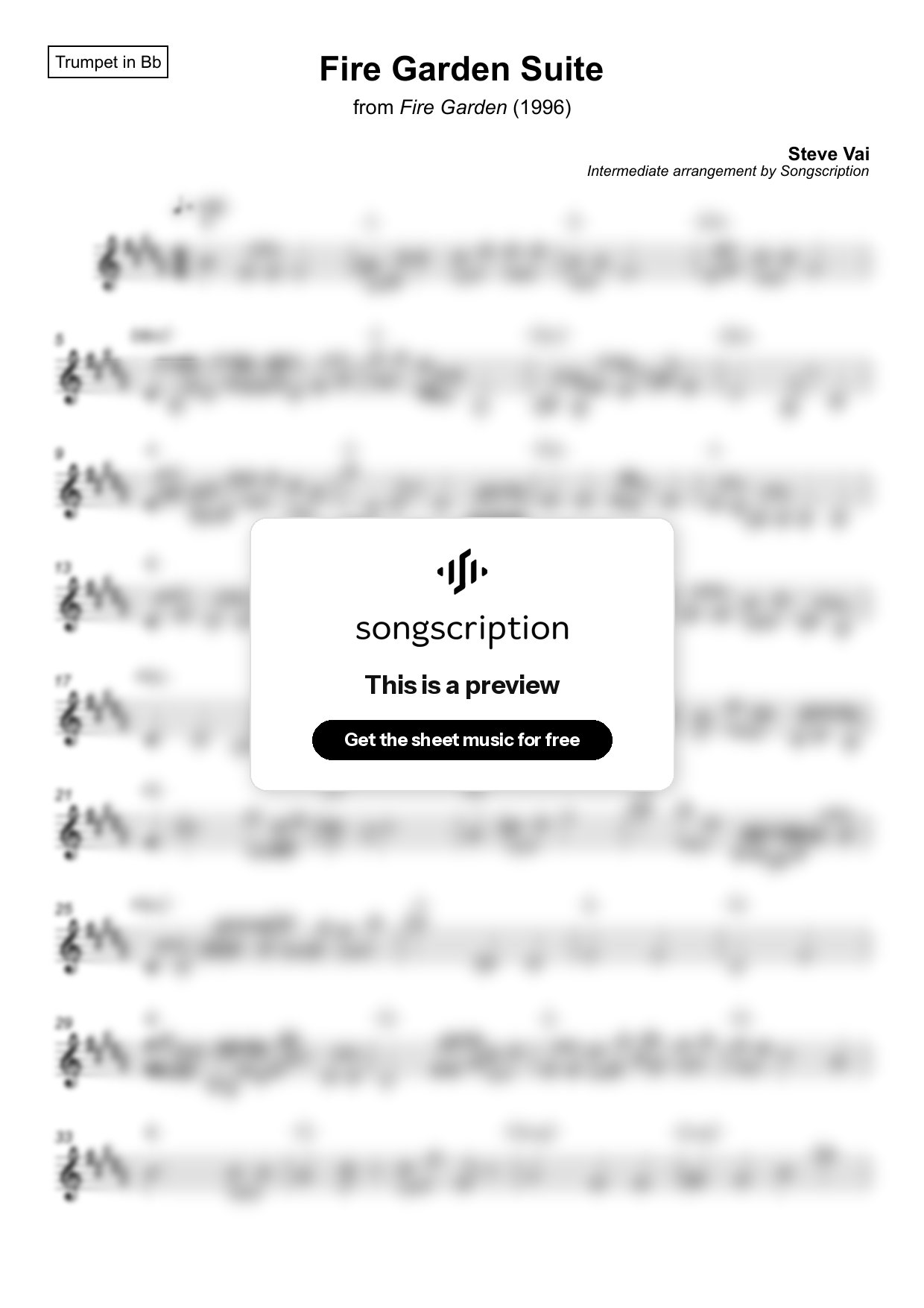Intermediate Trumpet Sheet Music for "Fire Garden Suite" by Steve Vai