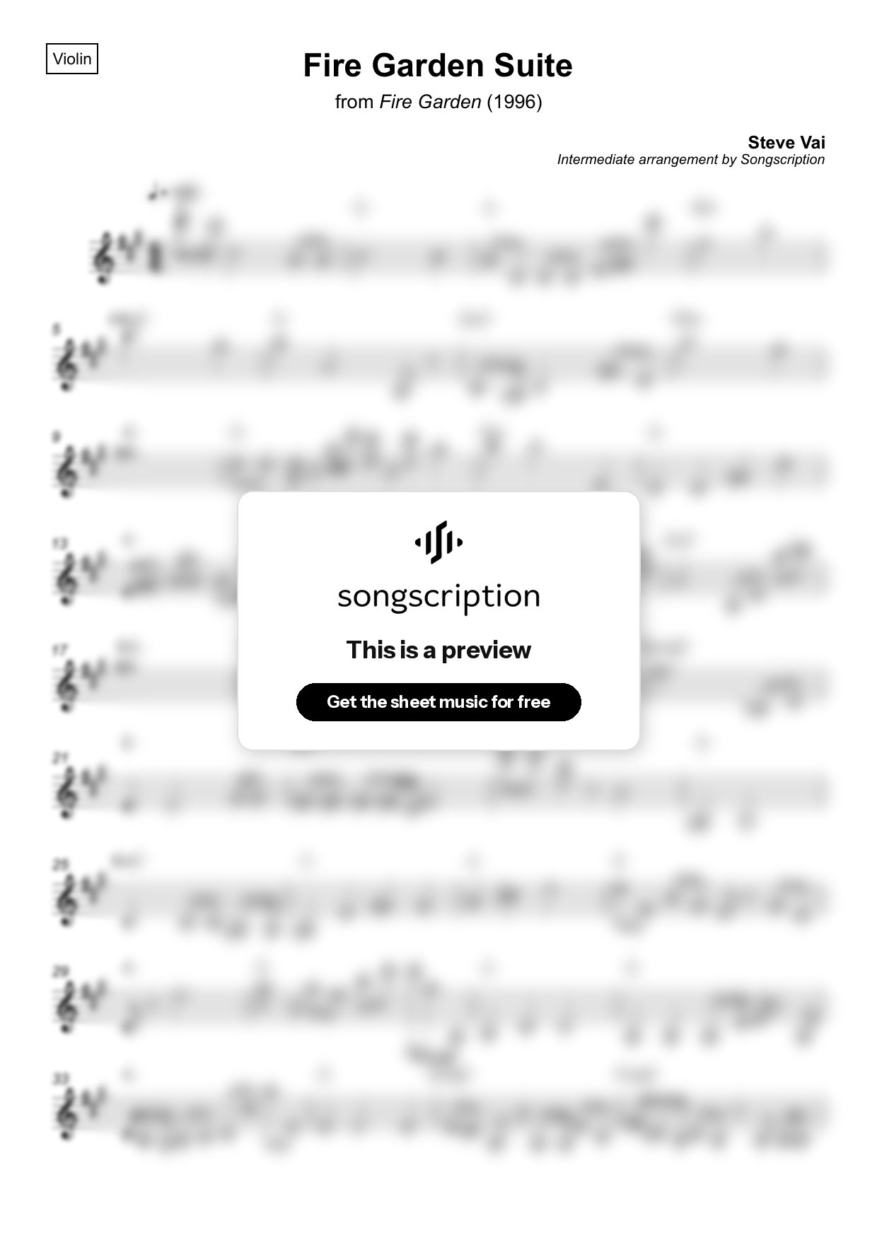 Intermediate Violin Sheet Music for "Fire Garden Suite" by Steve Vai