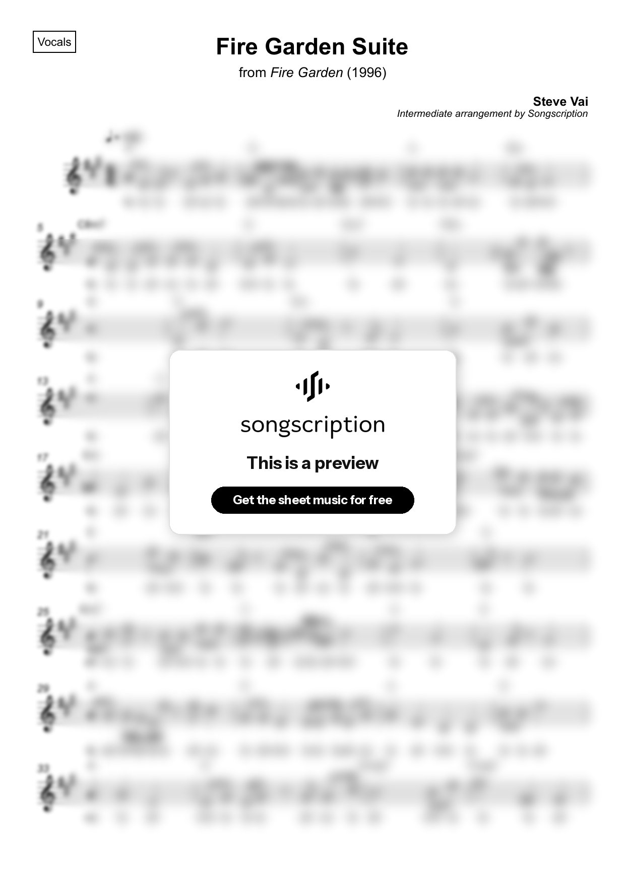 Intermediate Vocals Sheet Music for "Fire Garden Suite" by Steve Vai