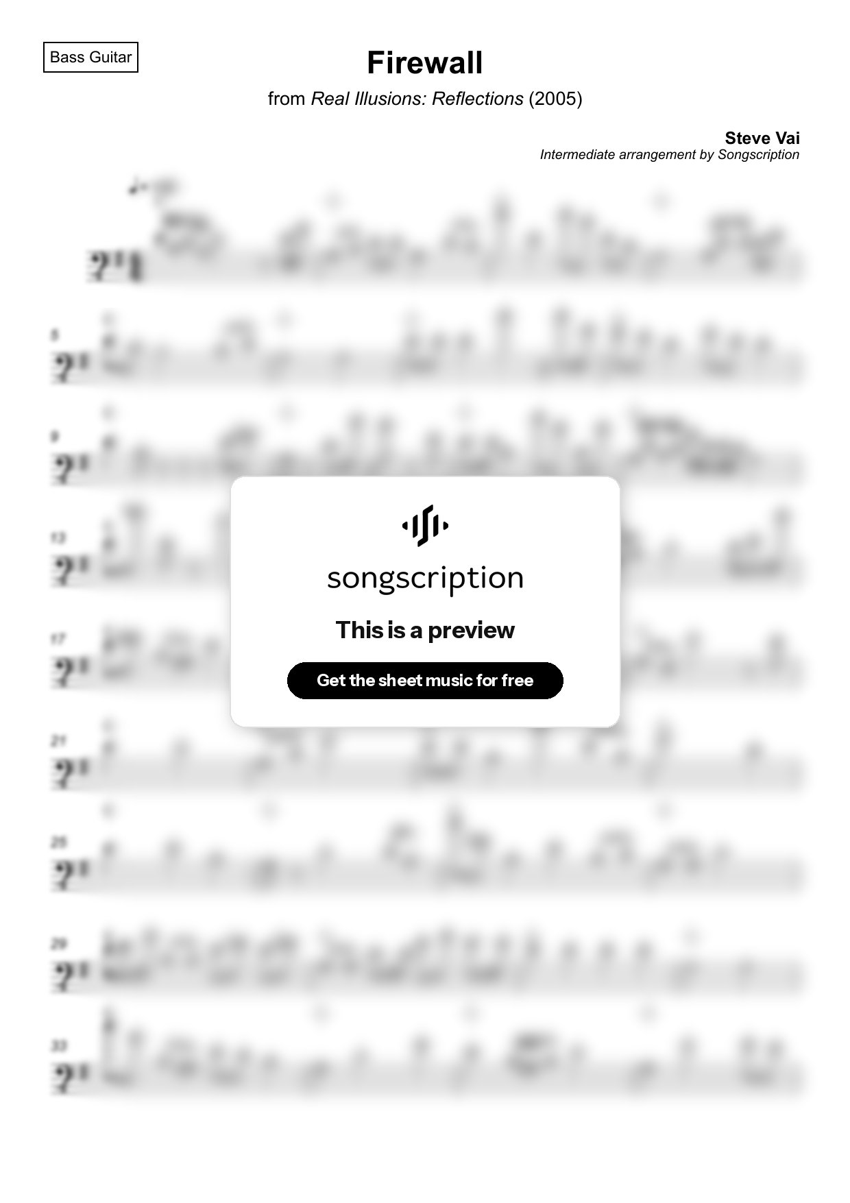 Intermediate Bass Guitar Sheet Music for "Firewall" by Steve Vai