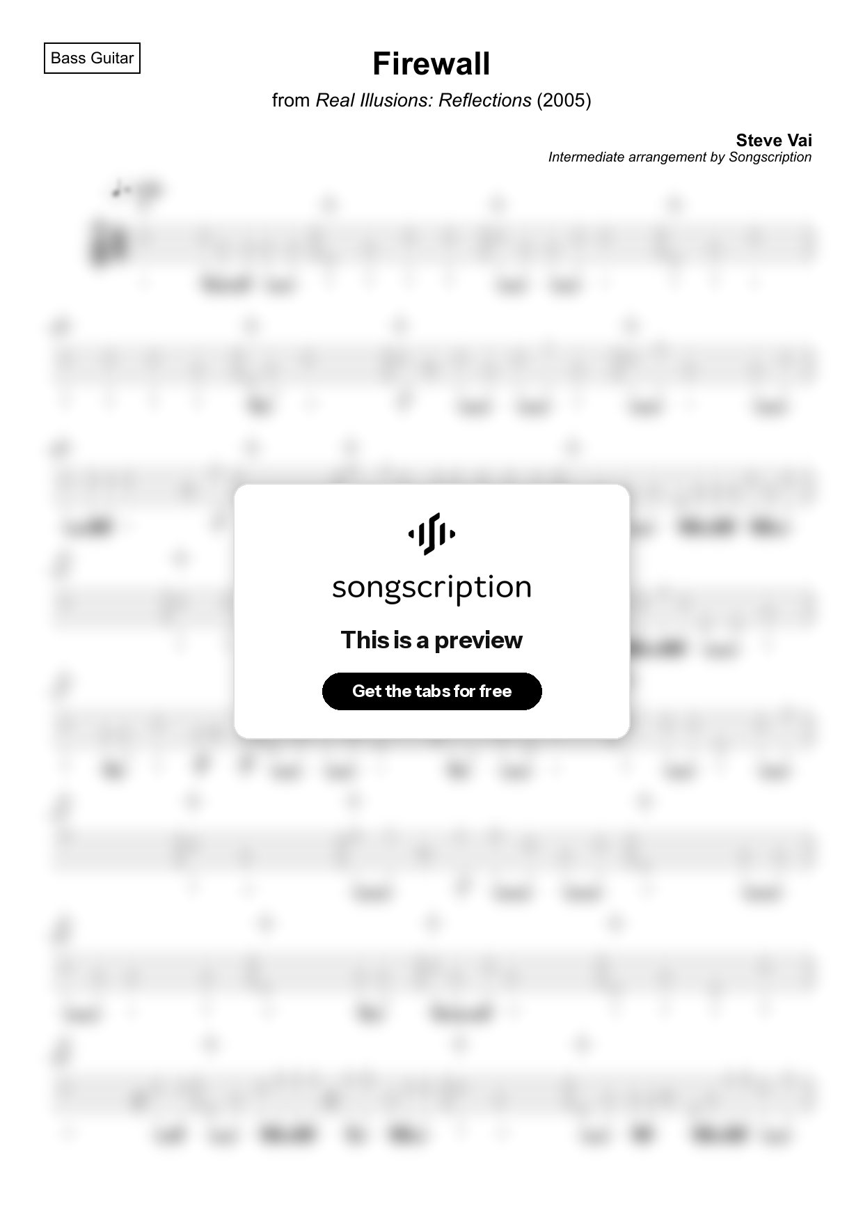 Intermediate Bass Guitar Tabs for "Firewall" by Steve Vai