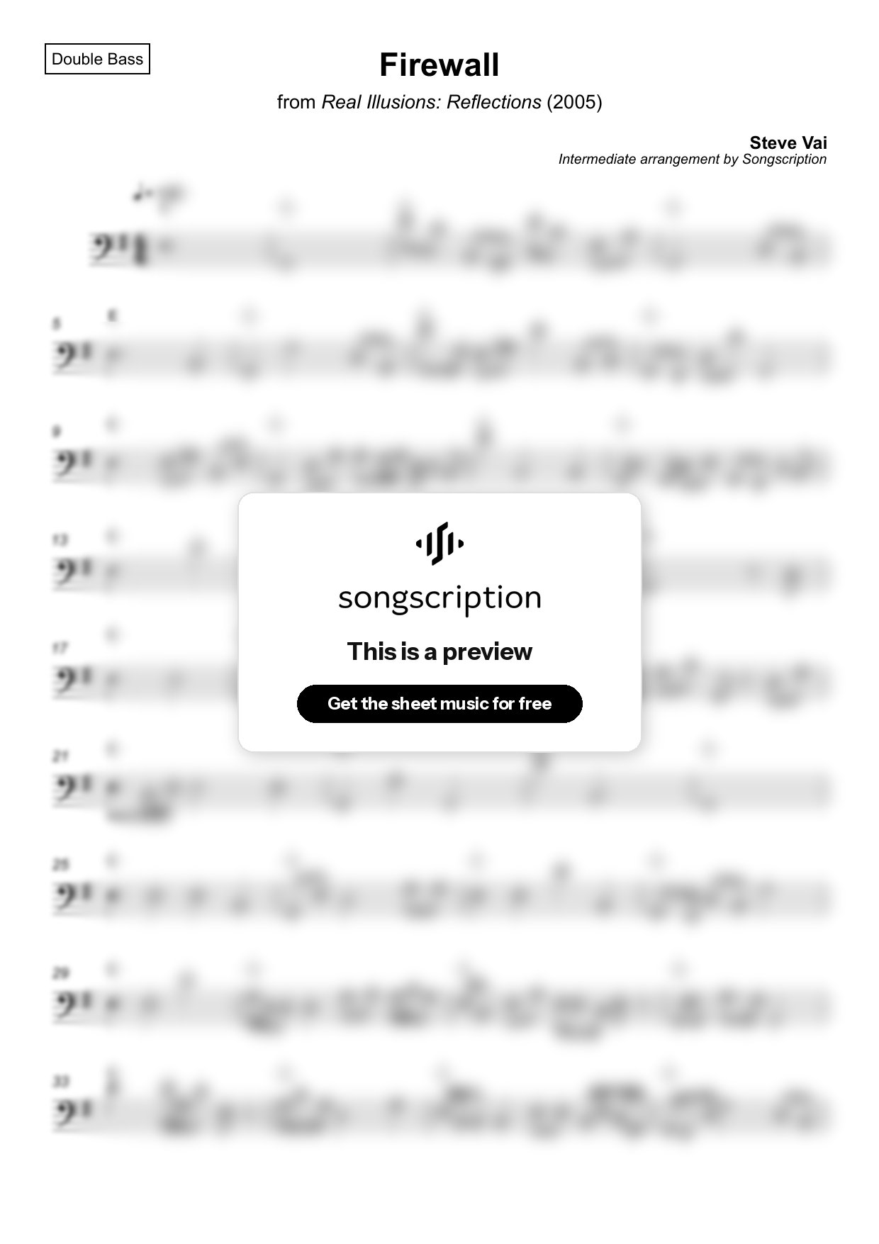 Intermediate Double Bass Sheet Music for "Firewall" by Steve Vai