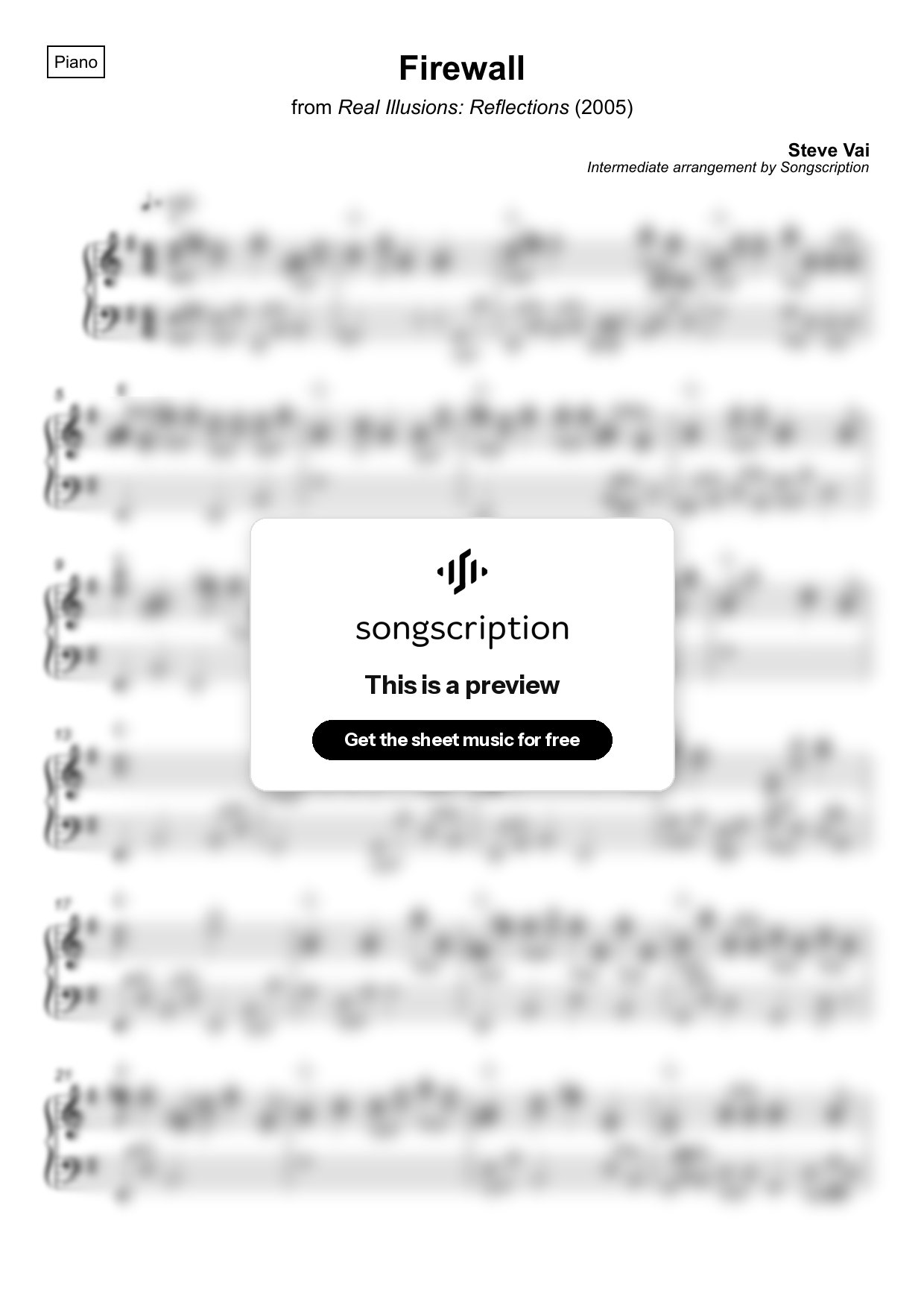 Intermediate Piano Sheet Music for "Firewall" by Steve Vai