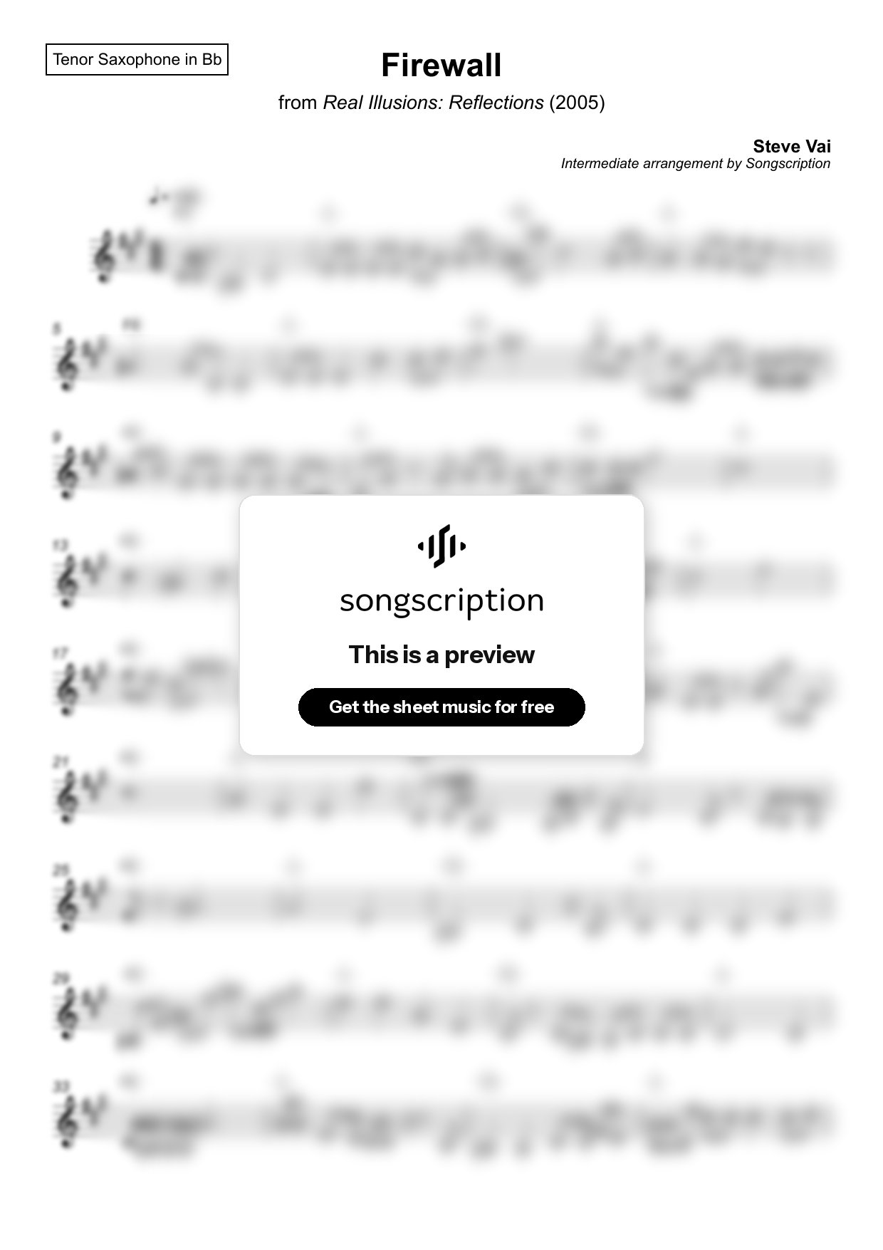Intermediate Tenor Sax Sheet Music for "Firewall" by Steve Vai